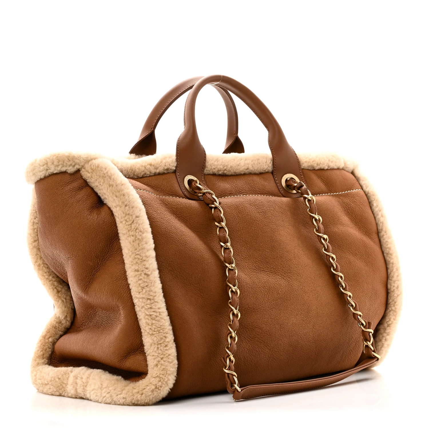 Lambskin Shearling Medium Deauville Tote Brown