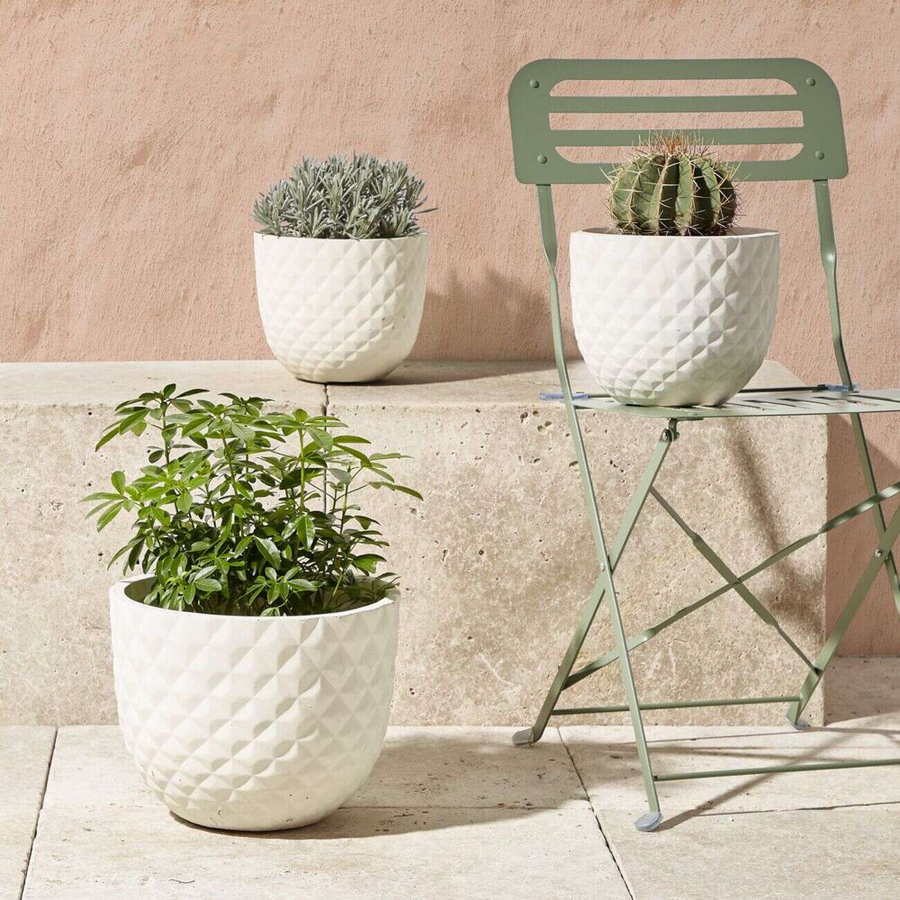 Cache pot en fibre d'argile effet capitonné blanc ivoire Ø24xH21cm