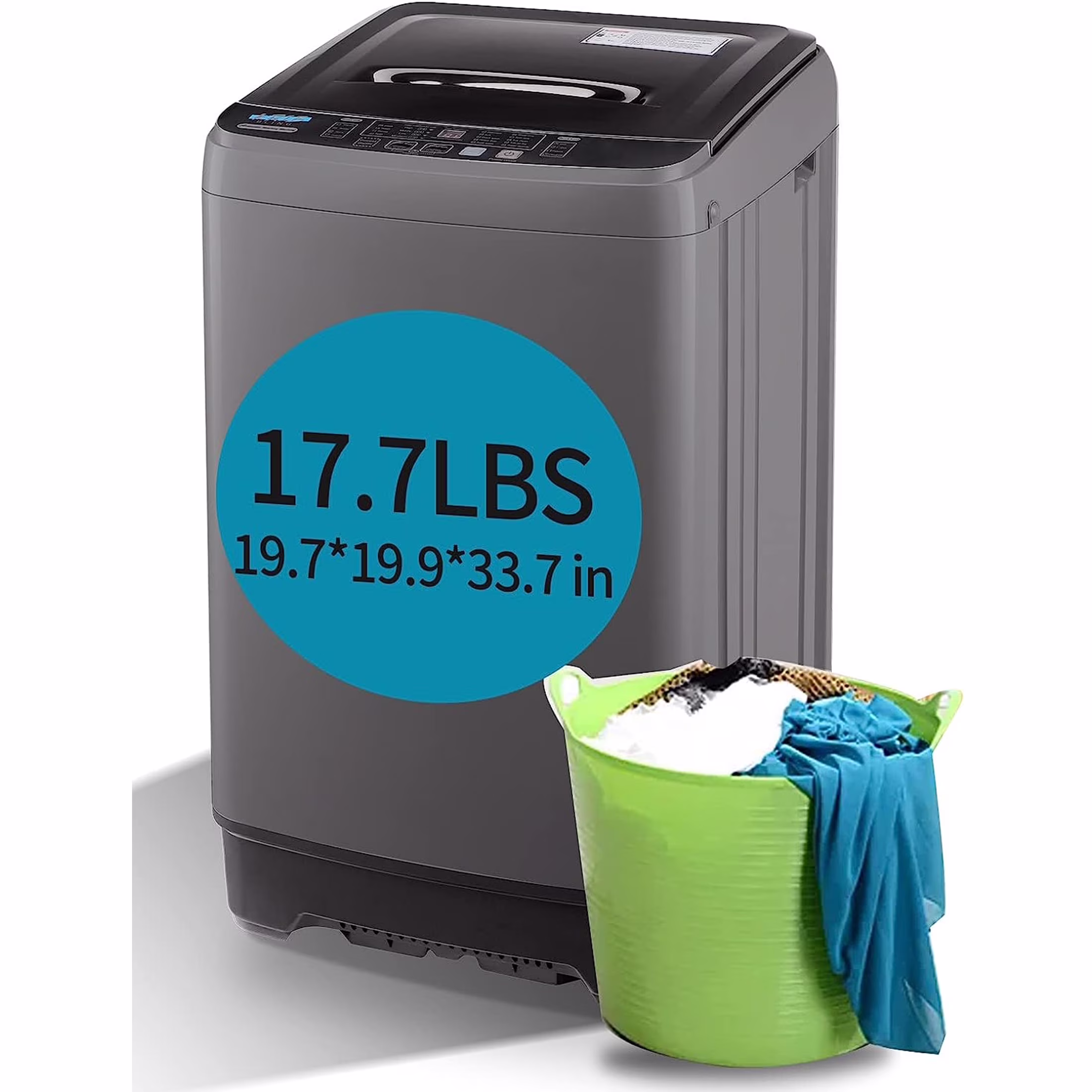 Full-Automatic Washing Machine, Portable Laundry Washer, Compact 17.7 lbs, LED Display, Drain Pump, 10 Wash Programs 8 Water Levels(GREY)