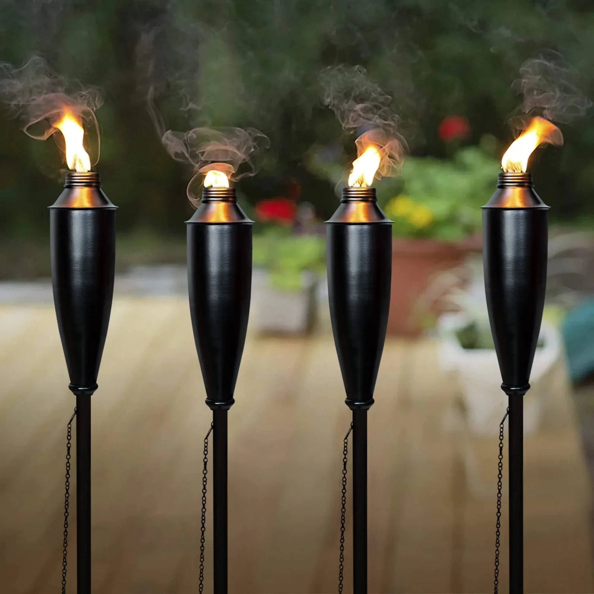 Deco Home Set of 4 Garden Tiki Torch Citronella Metal Garden Torch for Outside (60 inch Height, Black)