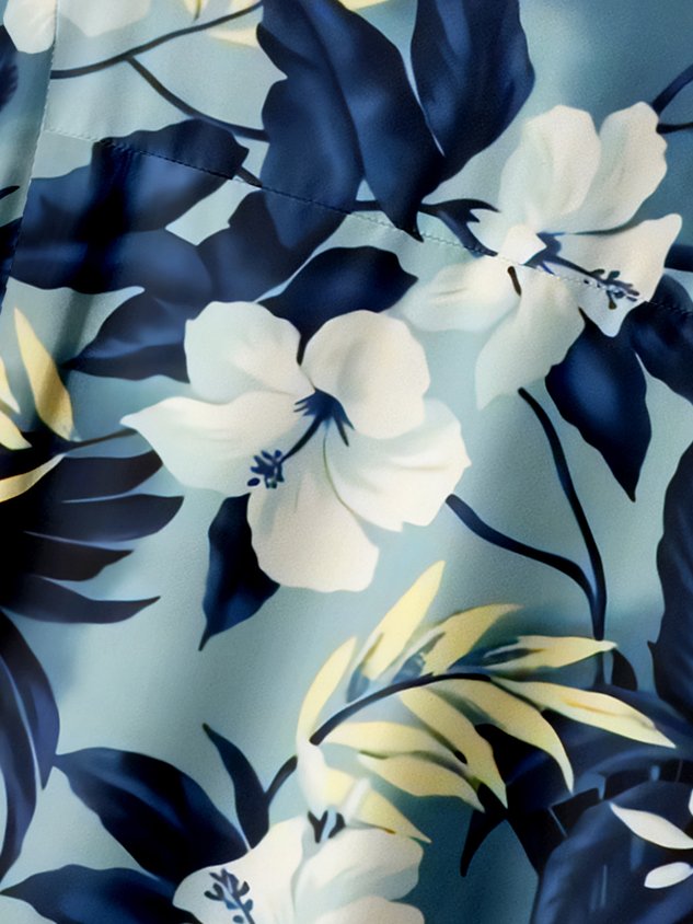 Chemise hawaïenne à manches courtes et poche poitrine à motif floral
