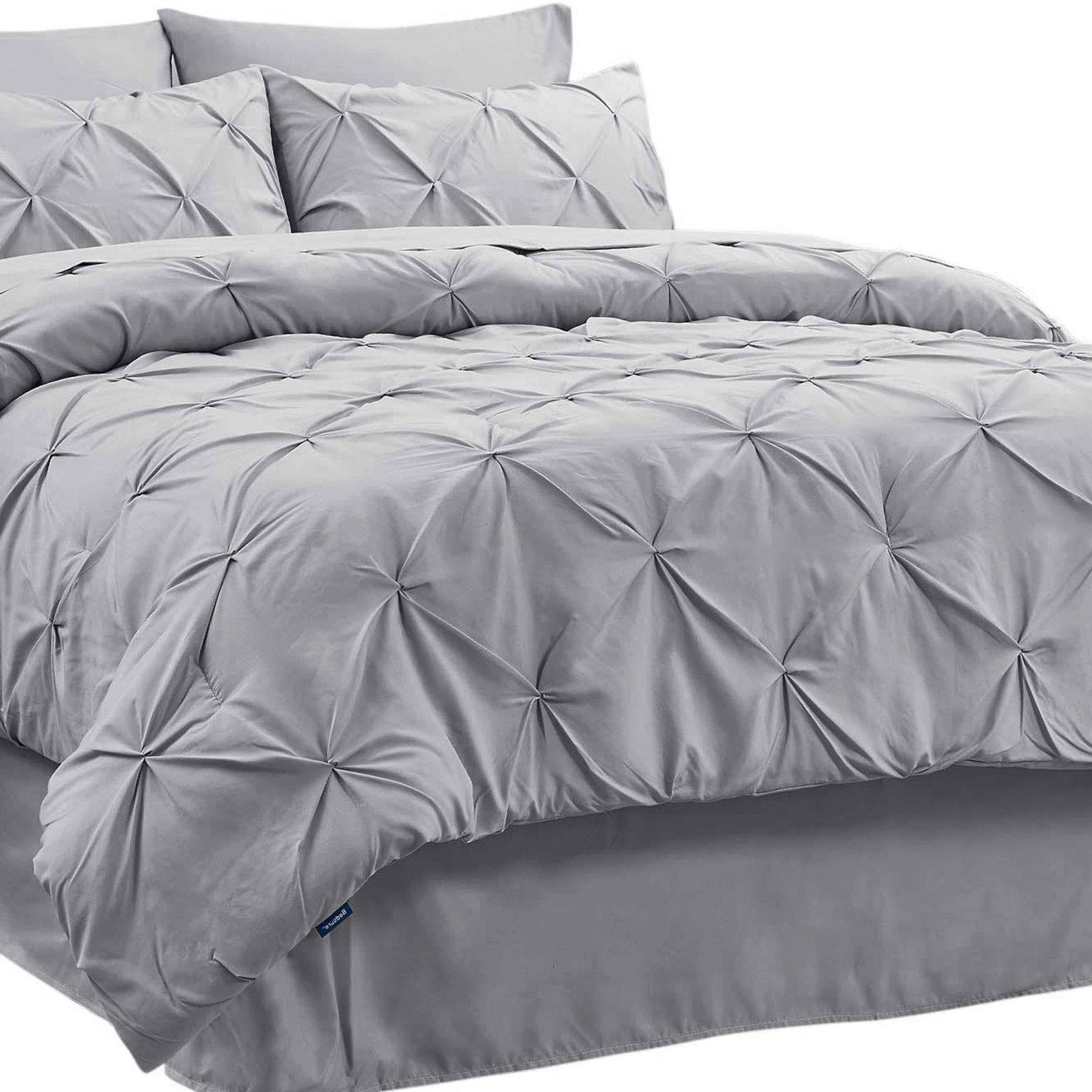 Bedsure King Size Comforter Set - Bedding Set King 7 Pieces, Pintuck Bed in A Bag Grey Bed Set with Comforter, Sheets, Pillowcases & Shams