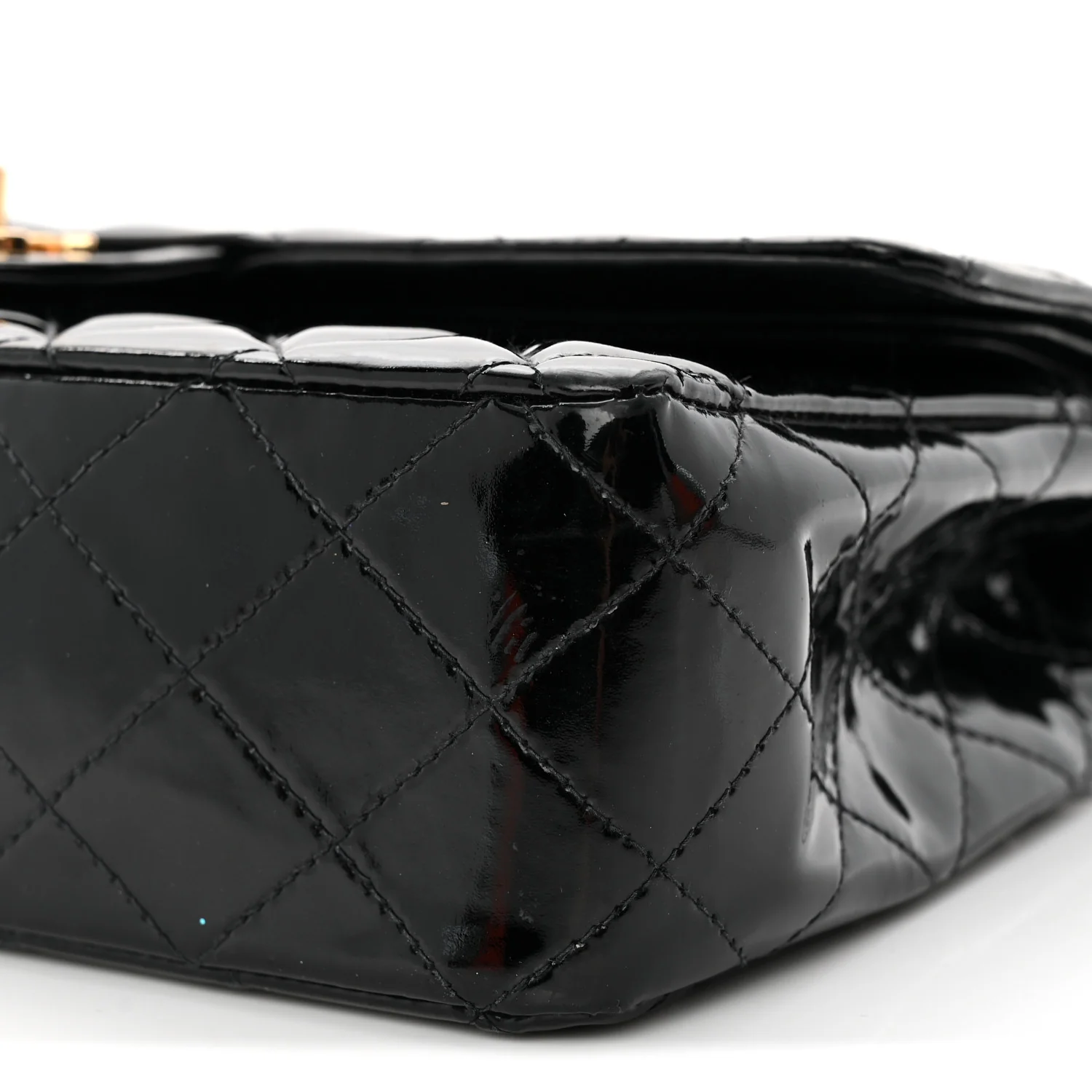 Patent Quilted Medium Double Flap Black