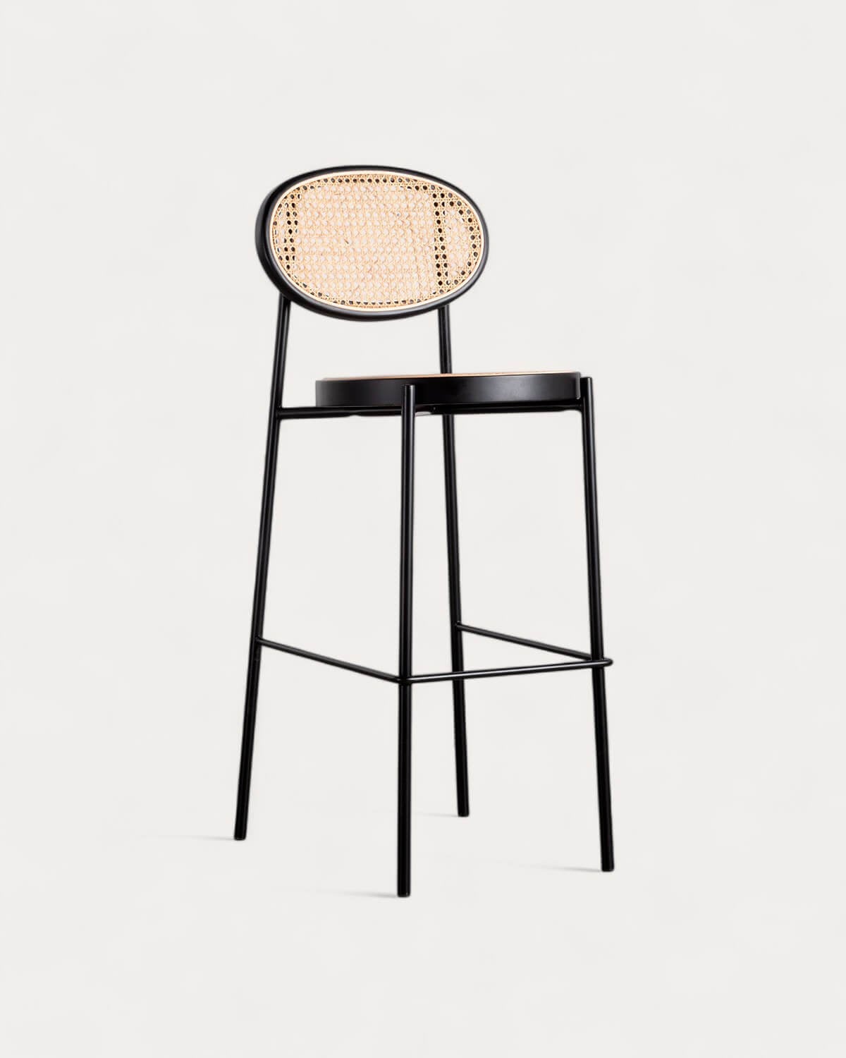 Vili - Taburete Alto de Ratán Natural y Metal (75 cm) Vili