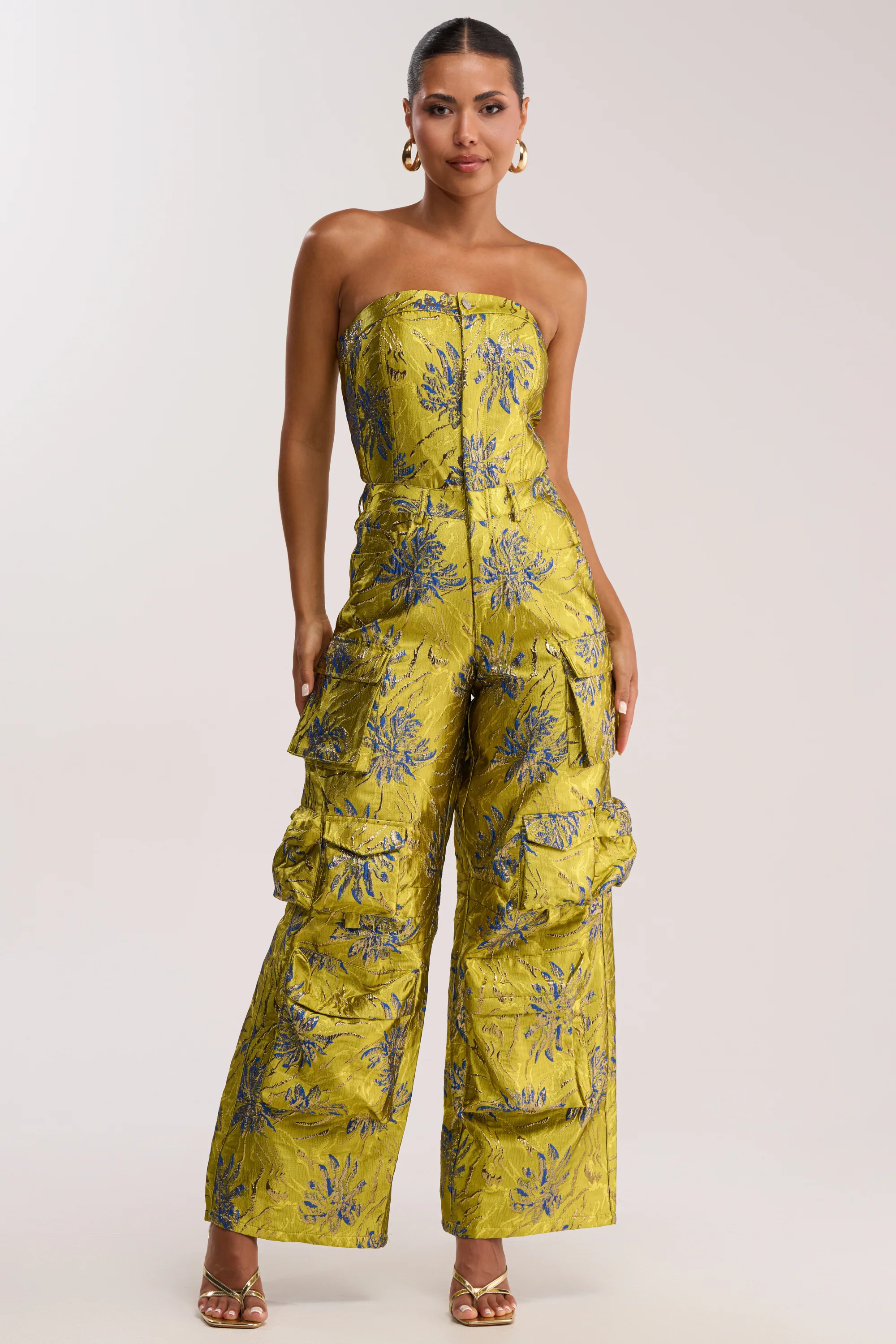NIKKI BROCADE JUMPSUIT IN GREEN - Akira Store