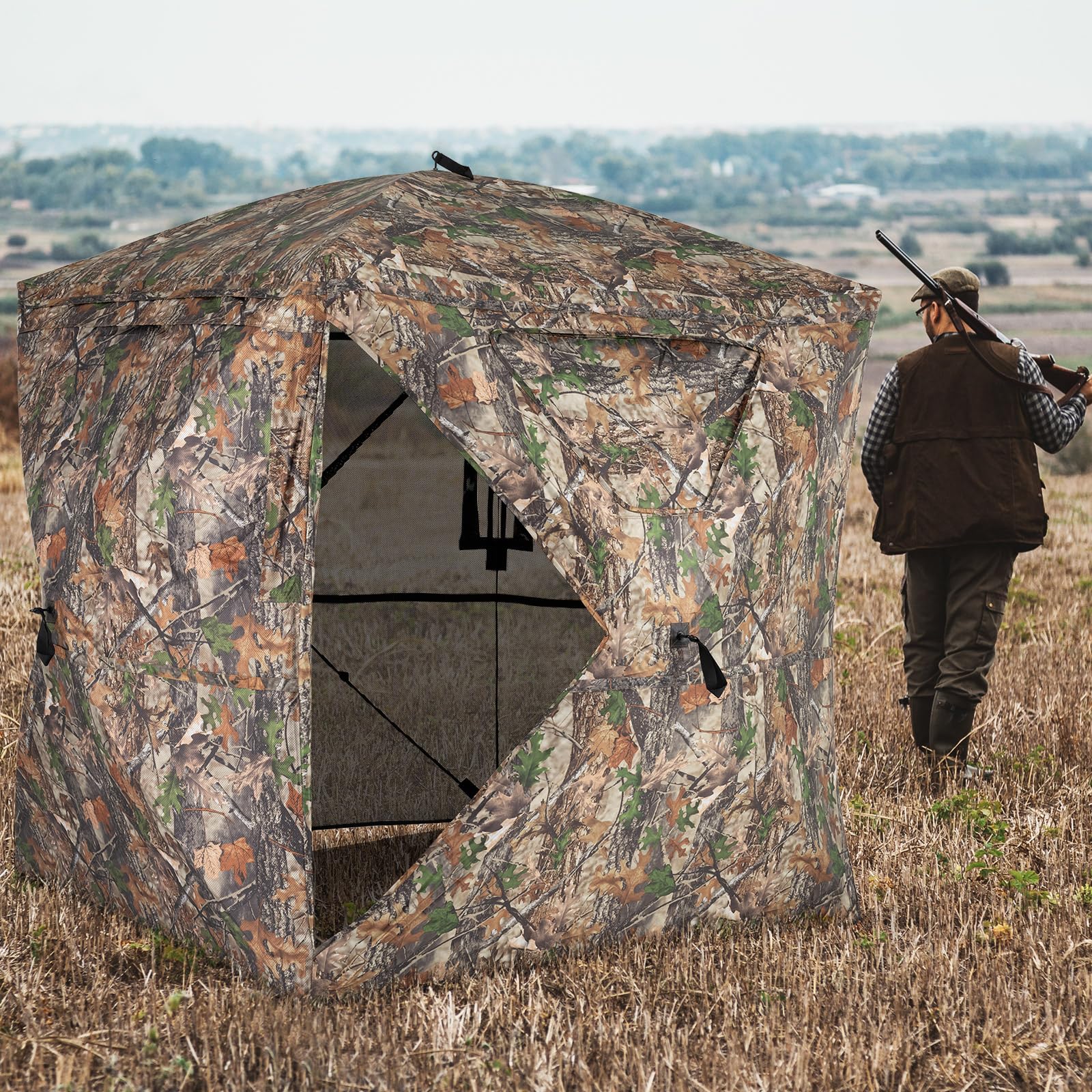 Tangkula 2-3 Person Pop-Up Deer Blind with Resilient Oxford Fabric & Silent Magnetic Door