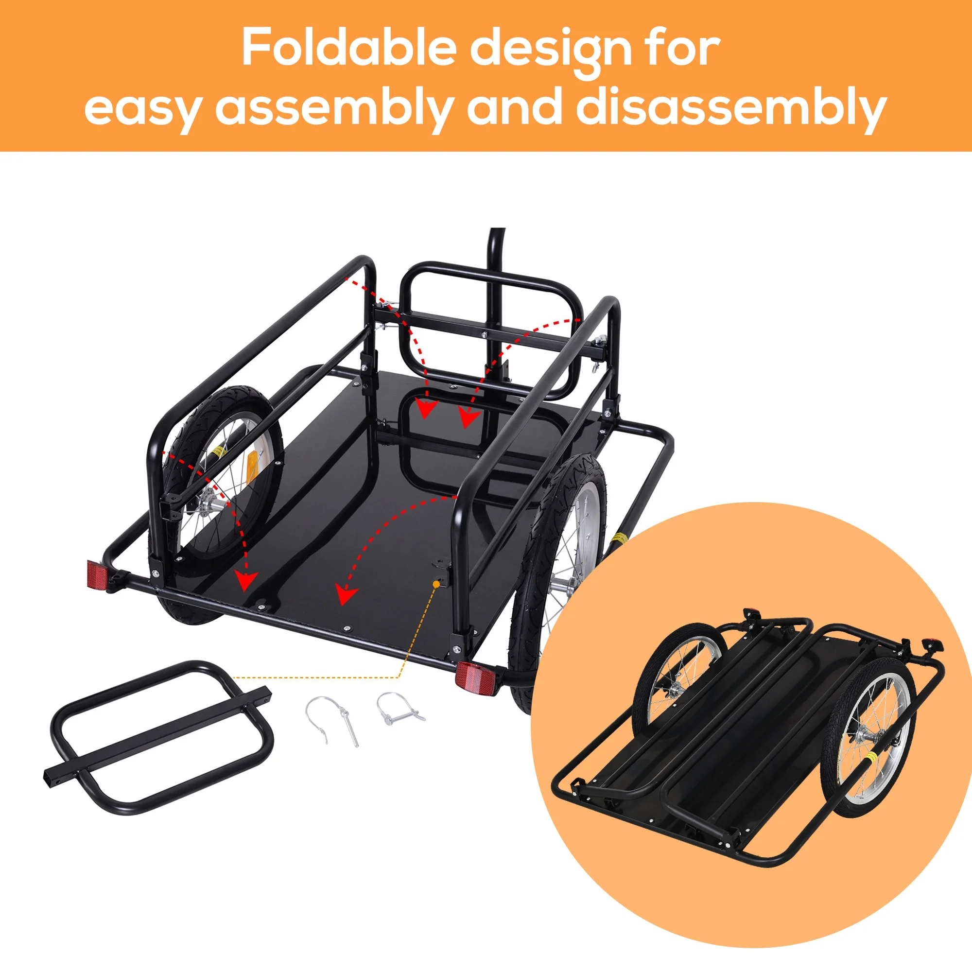 Aosom Foldable Bike Cargo Trailer Cart with Hitch, 88 lb. Capacity, Black