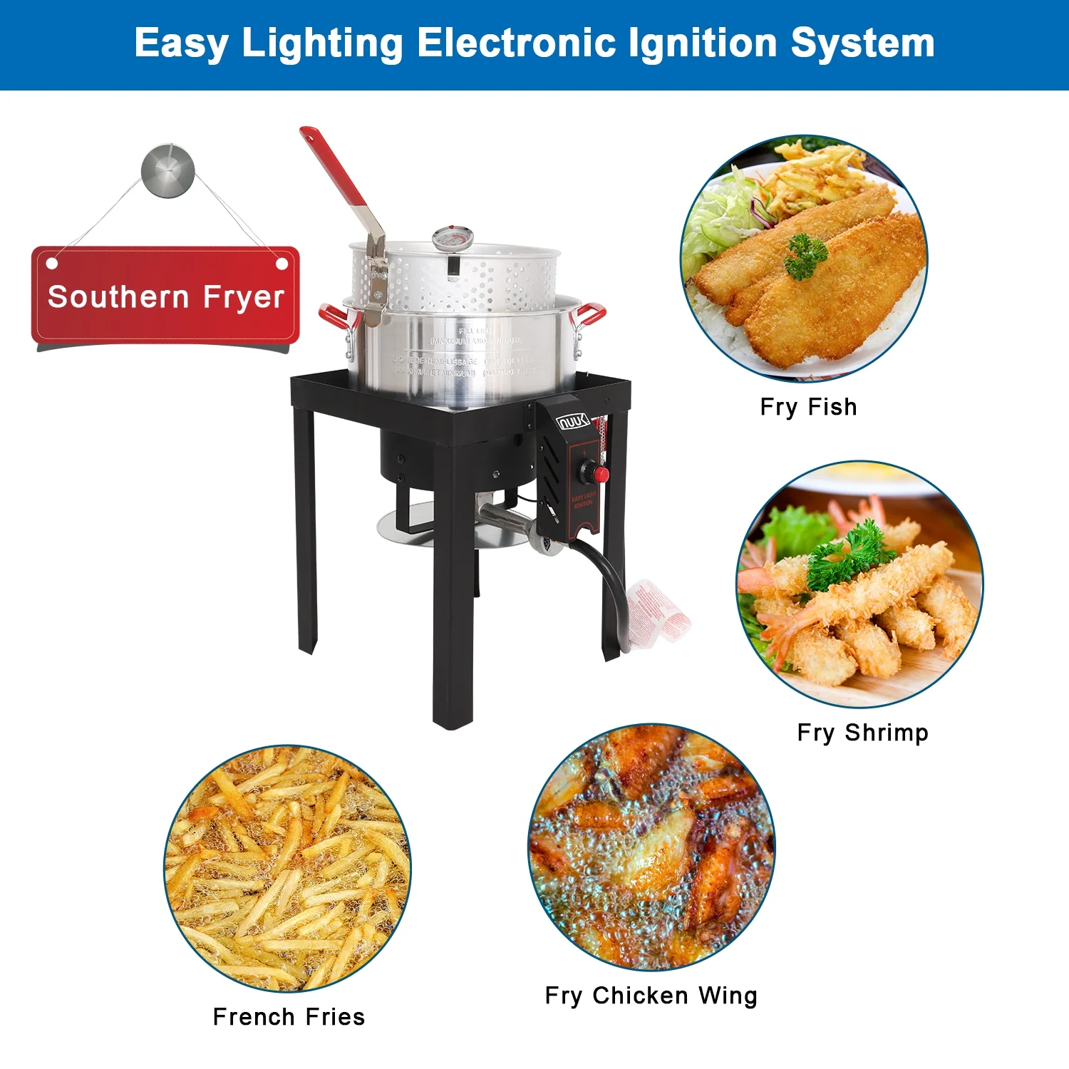 30QT Turkey Fryer 10QT fish fryers outdoor cooking Kit,50,000 BTU Propane Burner��Seafood Boil Pot,Cover Skimmer Included, Aluminum Deep Fryer Pot with Basket Crab, Gifts for Thanksgiving Day(16 qt) - Image 4