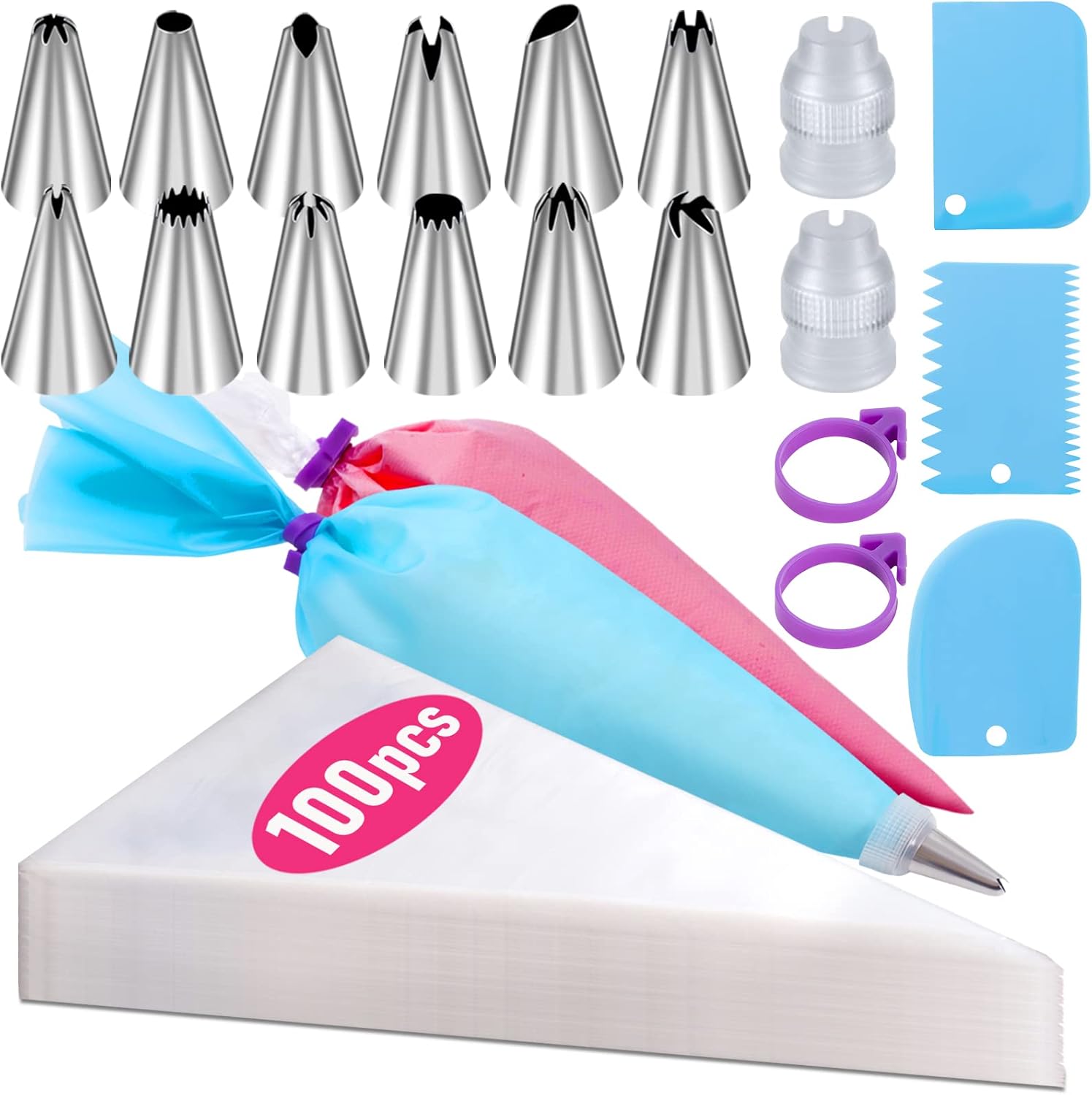 Piping Bags and Tips Set, 100Pcs 12 Inch Pastry Bags, Disposable Icing Bags