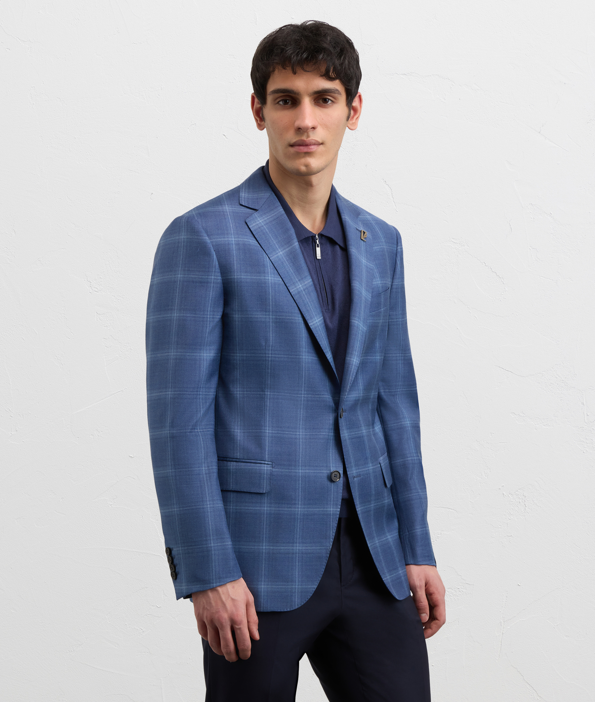BLUE CHECKED VIRGIN WOOL VICENZA LINE HALF LINED JACKET