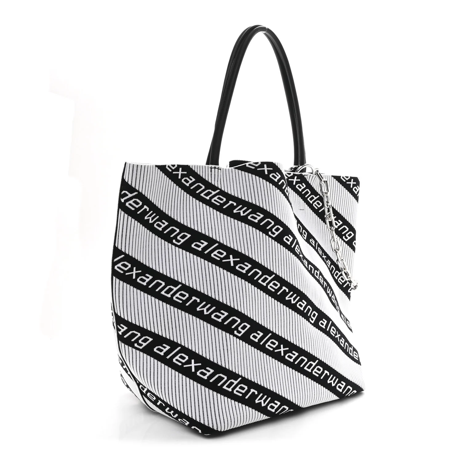 Knit Jacquard Diagonal Logo Roxy Tote White Black