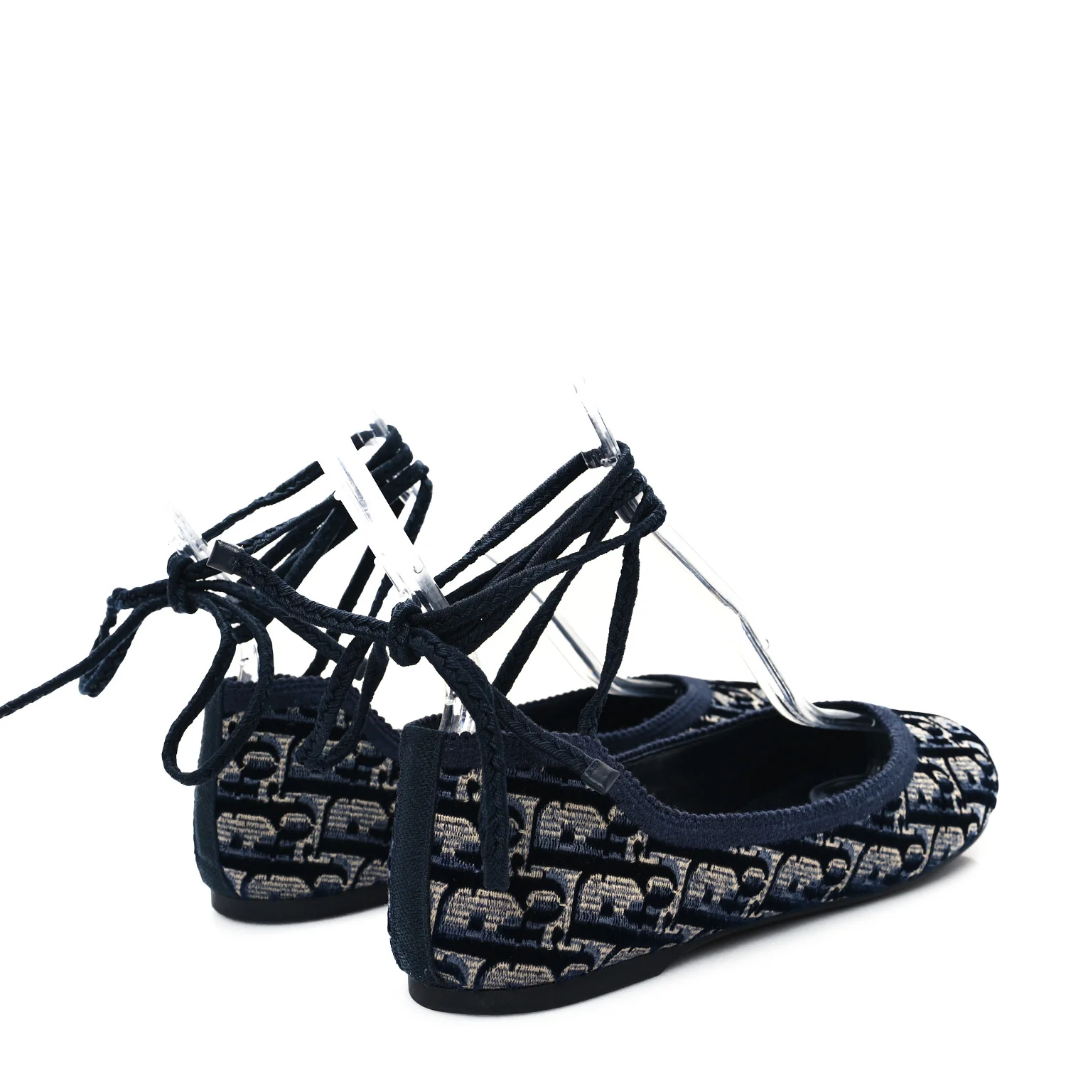 Velvet Oblique Poeme Laced Ballerina Flats 37.5 Deep Blue