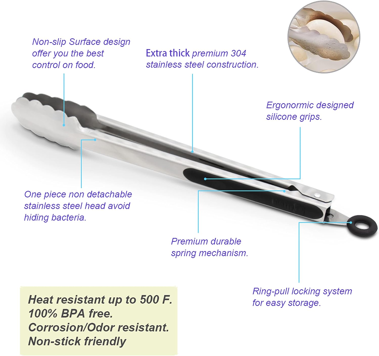 304 Stainless Steel Kitchen Cooking Tongs, 9