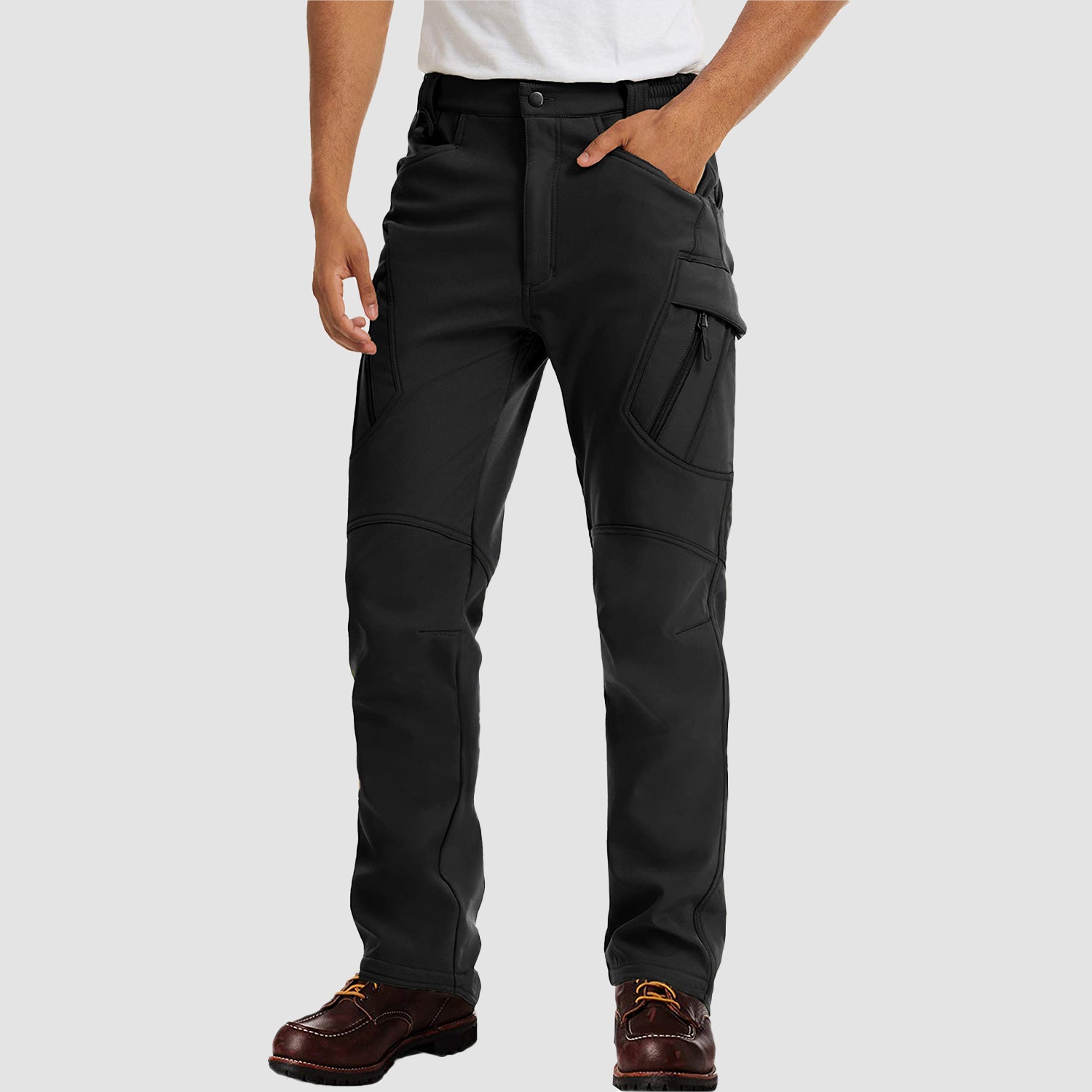 Pantalon tactique pour homme à 9 poches, déperlant, doublé polaire chaude, idéal pour le ski et la neige en hiver.
