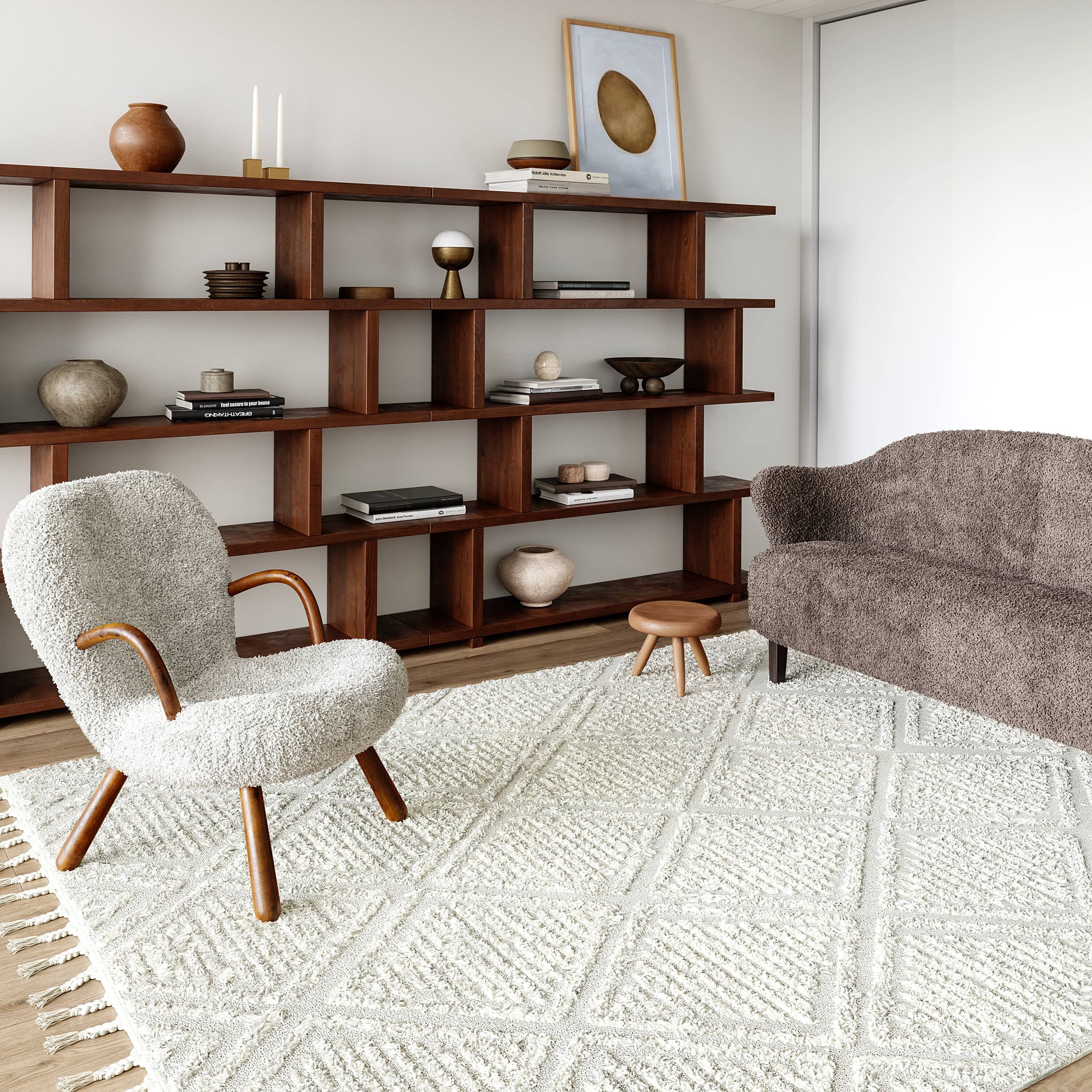 Arvin Olano x RugsUSA - Balboa Textured Tile Area Rug Beige 4' x 6'
