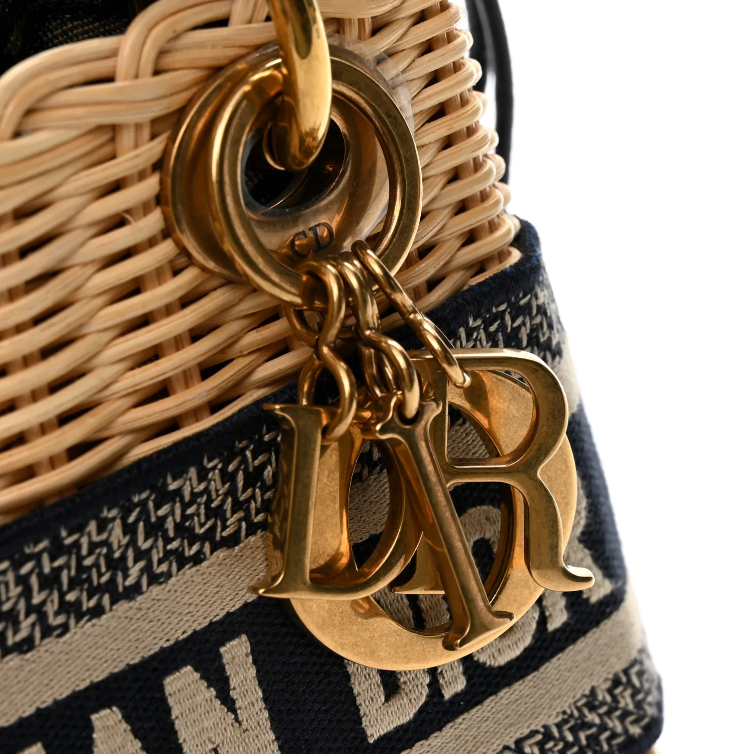 Wicker Oblique Mini Lady Dior Bag Blue