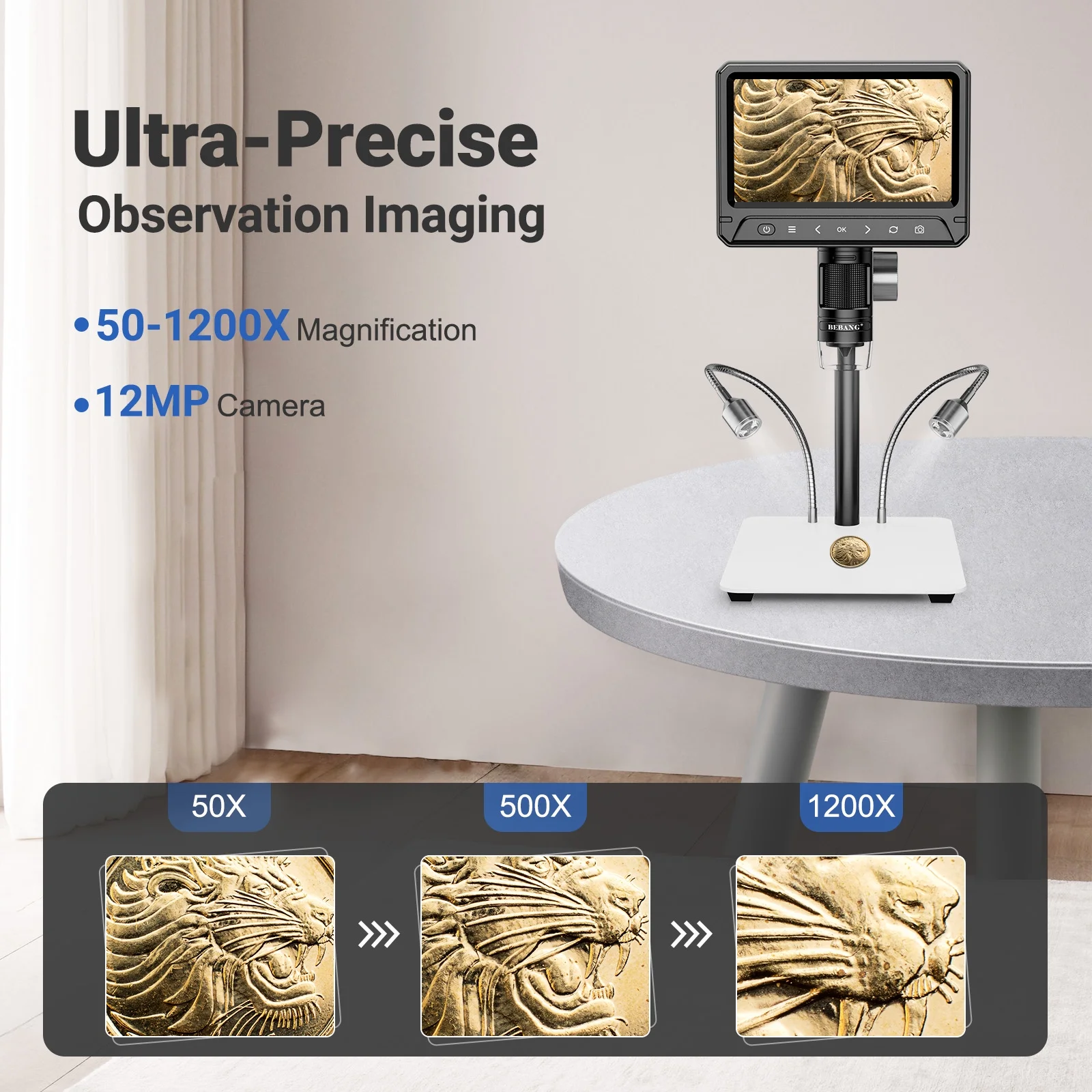7" LCD Digital Microscope, 1200X Soldering Microscope for Error Coins Adults Kids, Windows, MacOS - Image 2