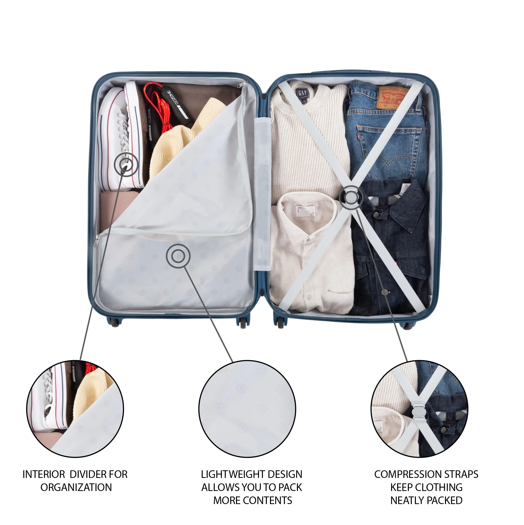 2-Piece Hardside Rolling Luggage Set, Blue(Blue) - Image 5