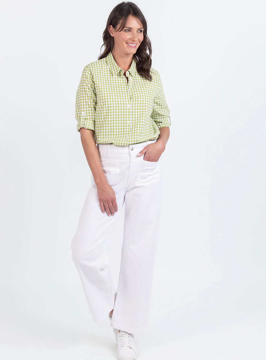 Chemise femme en coton vichy vert anis