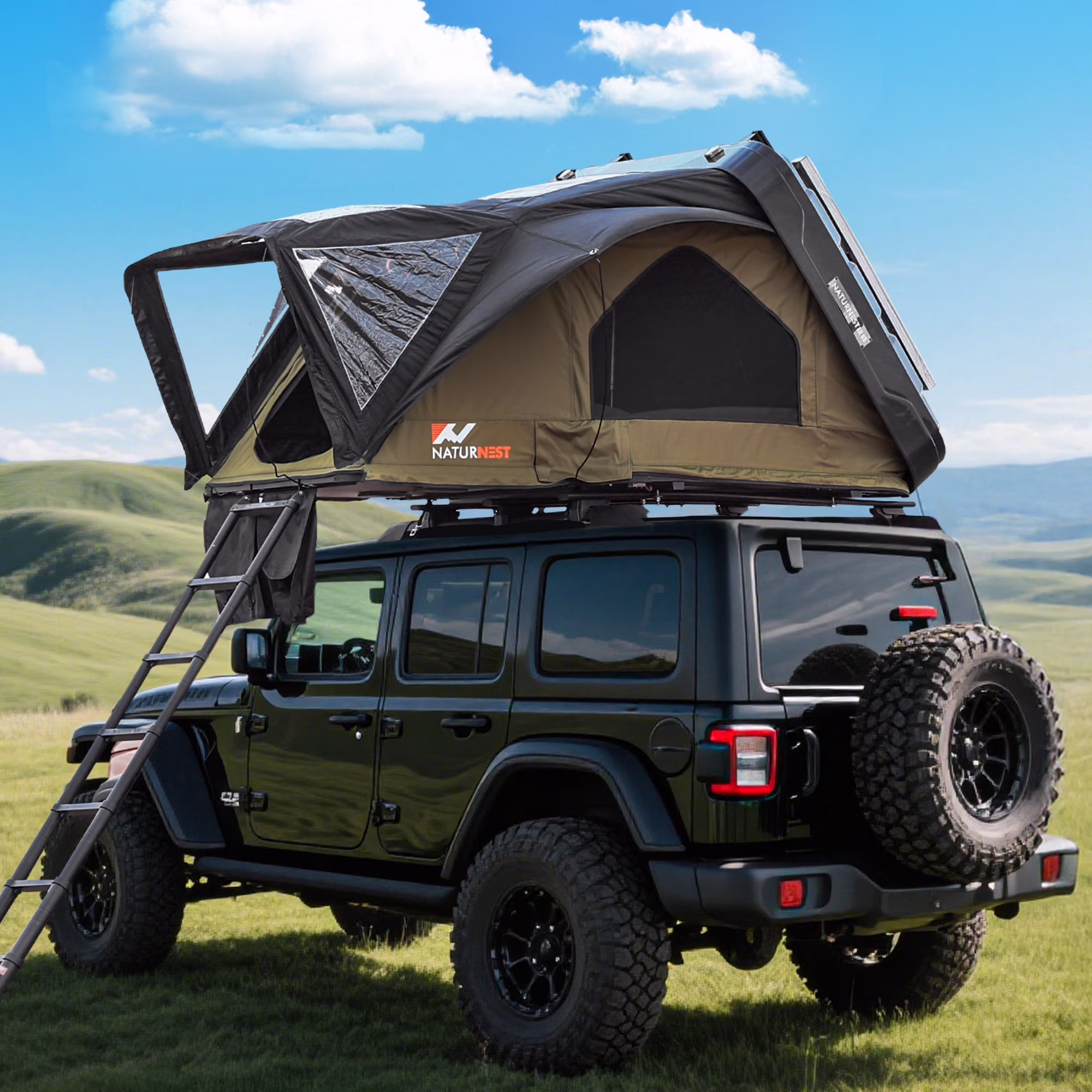 Rooftop Tent Hard Shell, Easy Set Up Pop Up Large Tent for 2 3 Person Camping, Waterproof Windproof UV Resistant Blackout 4 Season Tents for Truck, Jeep, SUV, Van, Trailer Sirius 1 Plus