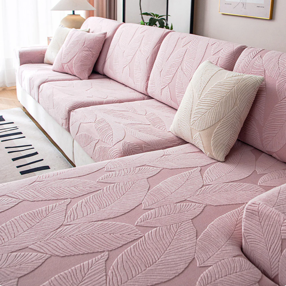 Modern Leaf Jacquard Water-Repellent Anti-Scratch Stretch Full Wrap Sectional Couch Cover