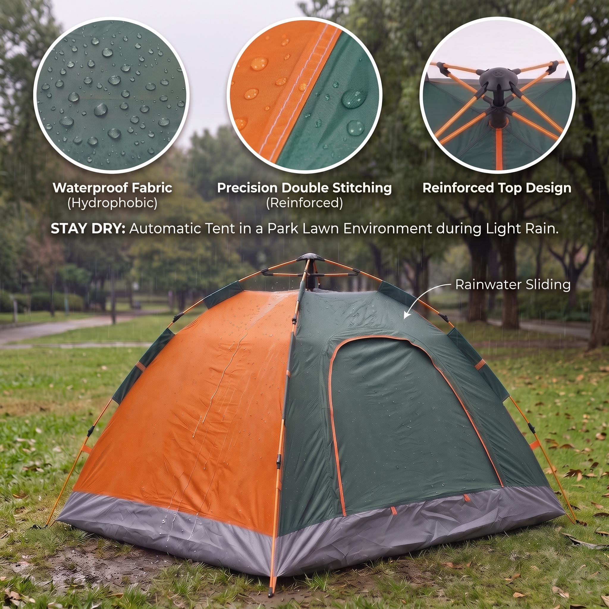 Outdoor Automatic Instant Pop Camping Tent for 2-4 Person 1-Min Setup Waterproof Polyester Four-Season Lightweight UV Protection