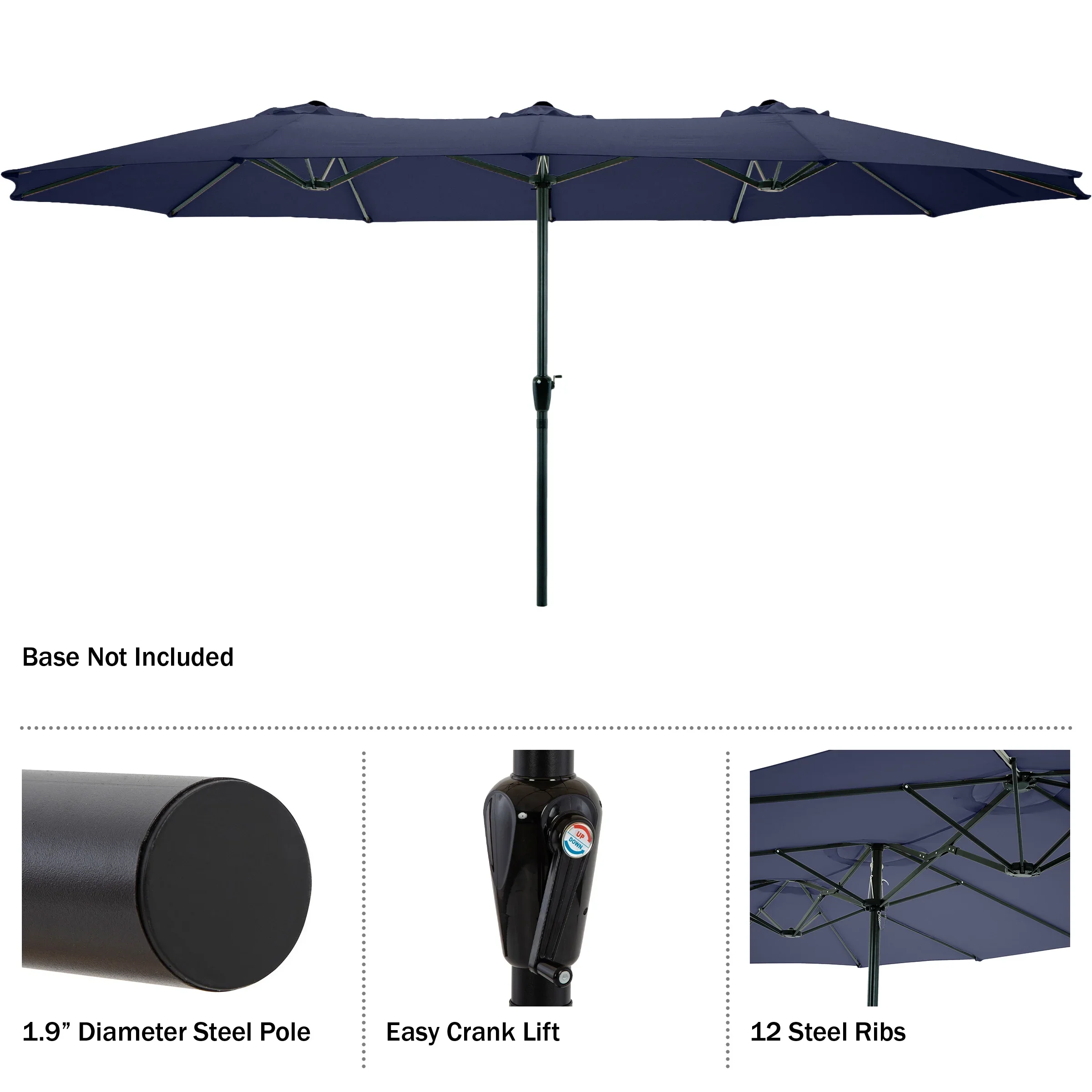 Pure Garden 15 Ft Double Patio Umbrella �?XL Sunshade with Hand Crank, Beige