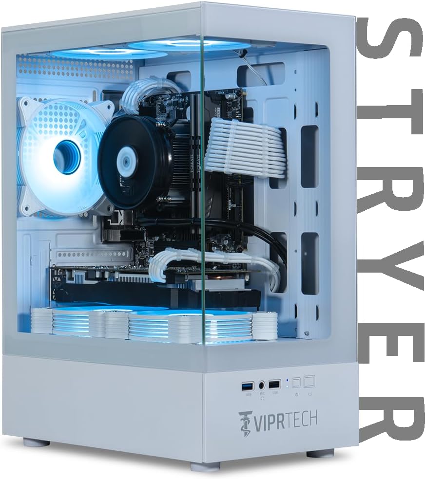 ViprTech Stryker 1.0 Gaming PC - AMD Ryzen 7 (4.1GHz Turbo)  RX 580 8GB  16GB DDR4  500GB SSD  700W PSU  WiFi BT USB-C  Win 11 Pro  RGB  Desktop Computer Prebuilt  White