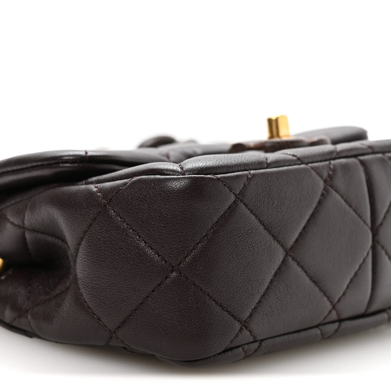 Lambskin Wenge Quilted Mini Fashion Wood Square Flap Dark Purple