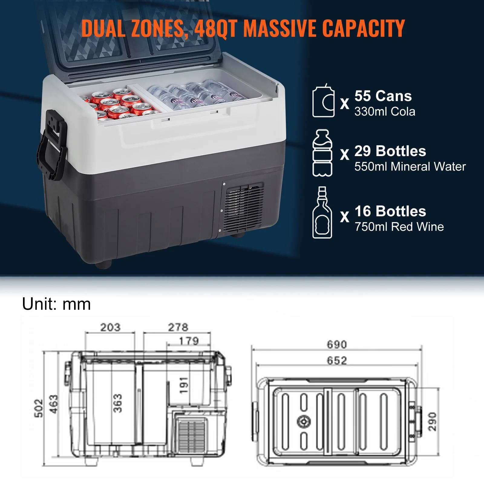 12 Volt Refrigerator, 48QT, Dual Zone Car Fridge Freezer with App Control Wheels, 12/24V DC 100-240V AC Electric Compressor Cooler for Car Truck Vehicle RV Boat Outdoor Home Use - Image 6