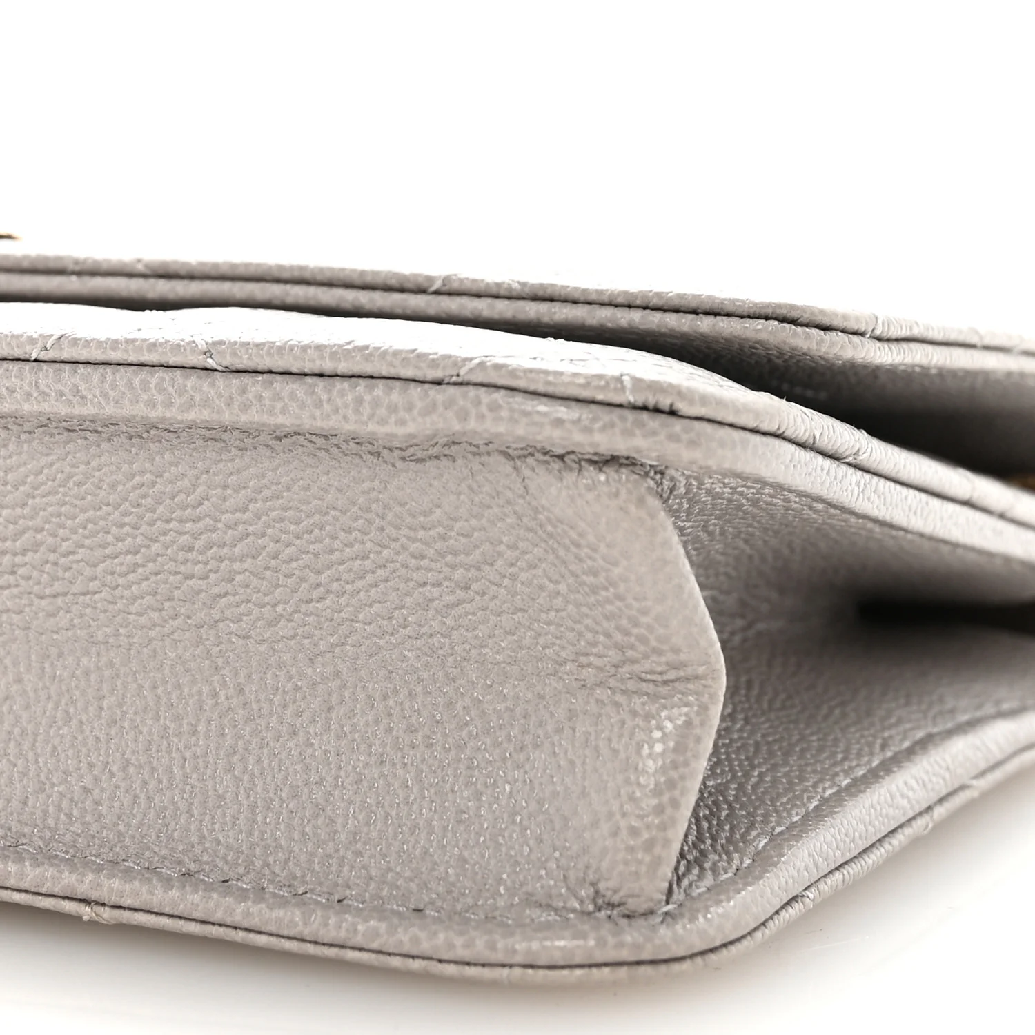 Caviar Quilted Studded CC Wallet On Chain WOC Grey