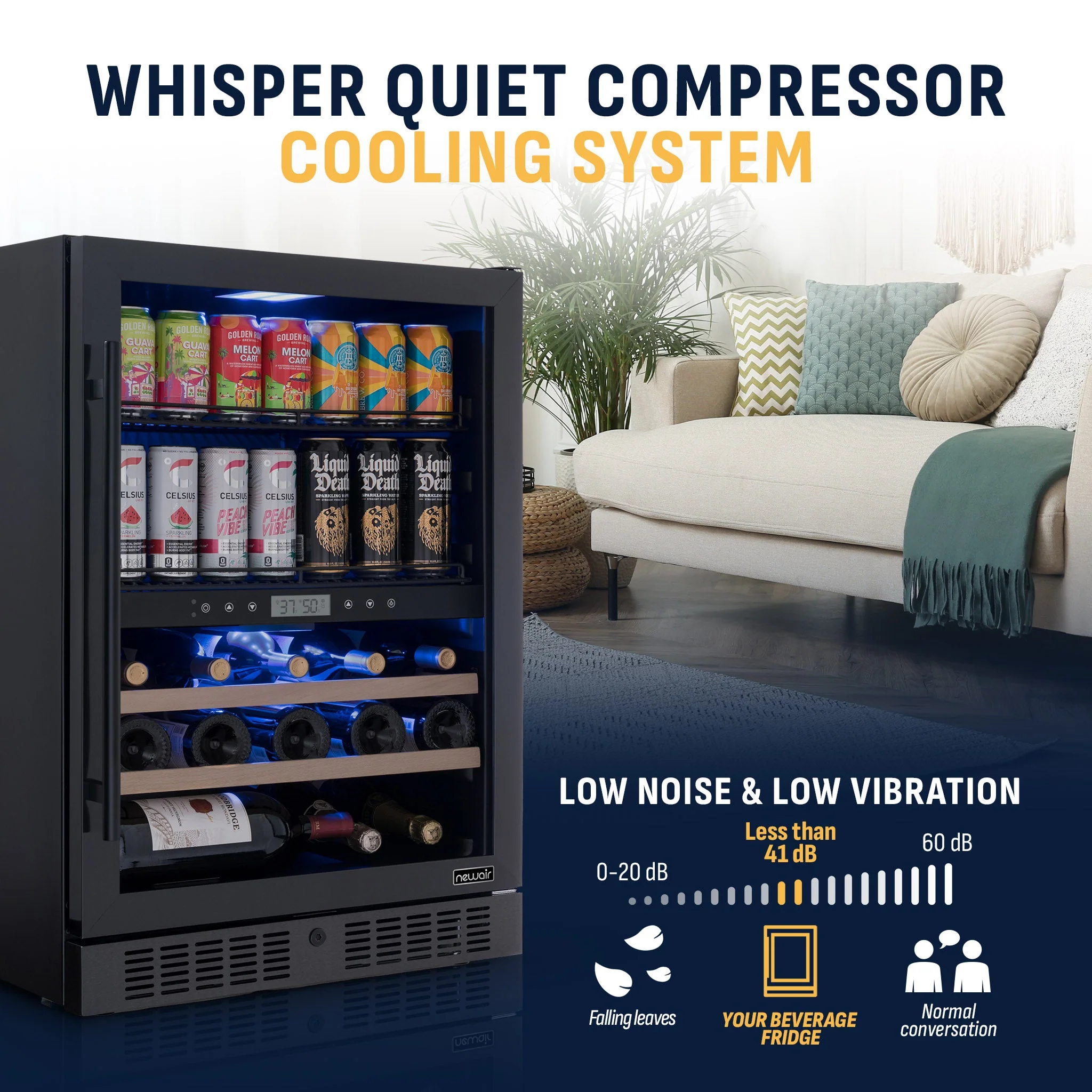Newair 100-Can, 24-Bottle Built-in Dual Zone Black Beverage Fridge - 24