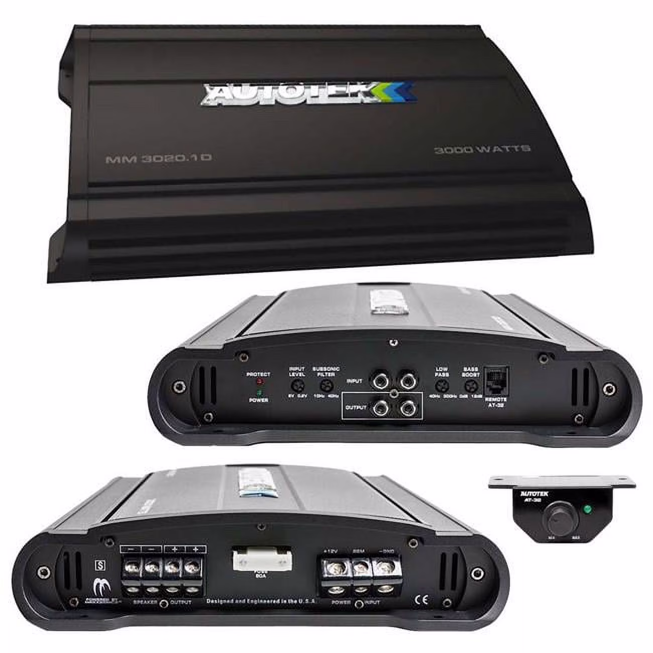 AUTOTEK MM - 3020.1D 3000W Max Mean Machine Series 1 Ohm Stable Monoblock Class - D Amplifier W/ Bass Knob Included