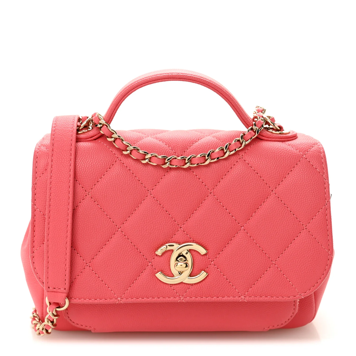Caviar Quilted Small Business Affinity Flap Coral
