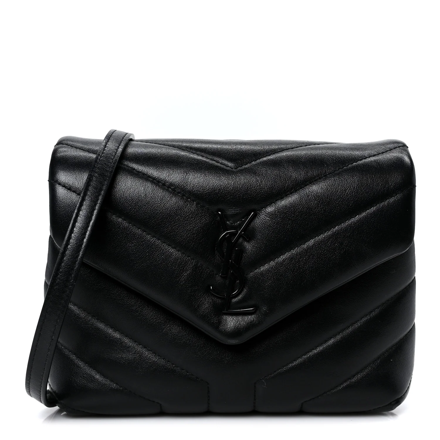 Calfskin Y Quilted Monogram Monochrome Toy Loulou Crossbody Bag Black