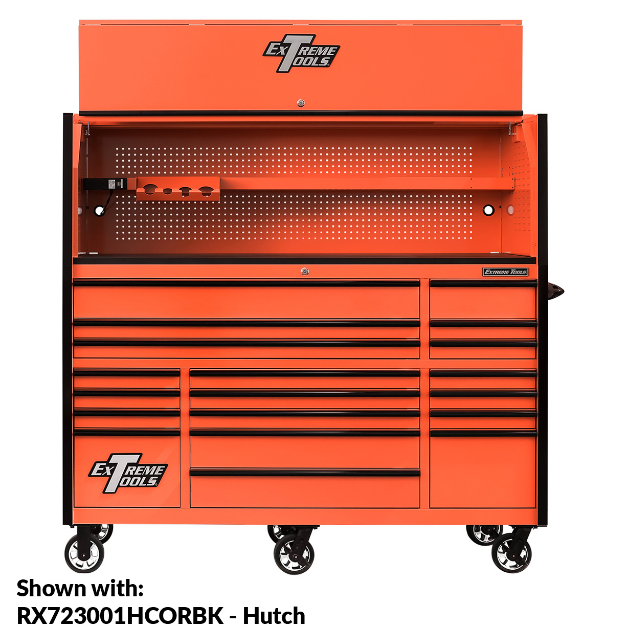 Servante d'atelier à roulettes Extreme Tools 72″ x 30″, 19 tiroirs avec glissières de 113 kg (250 lb), série RX 250