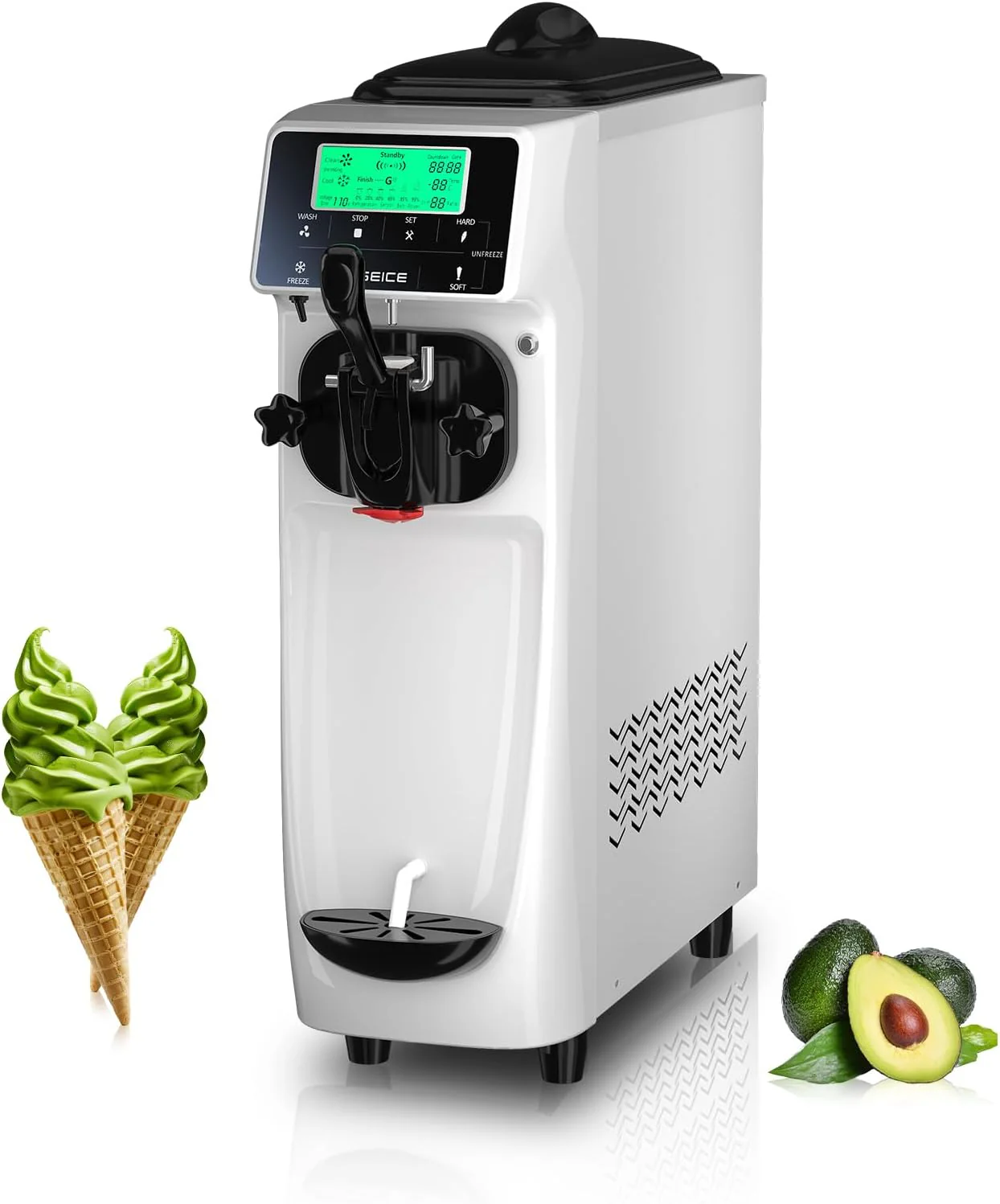 Machine à glace à l'italienne 3,2 gallons, machine à glace mono-parfum professionnelle, machine à glace de comptoir avec pré-refroidissement pour la maison, les magasins et les écoles