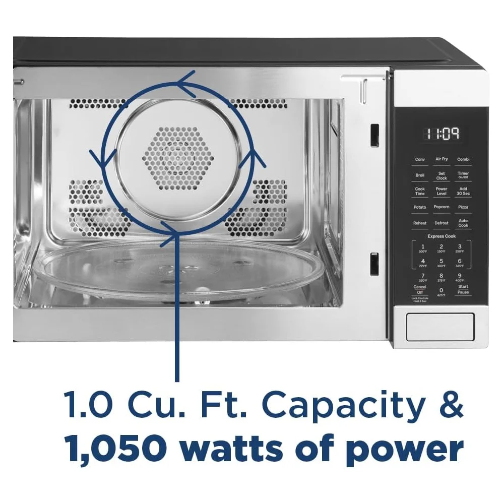 GE 3 - in - 1 Microwave Oven, 1, 050 Watts Air Fryer, Broiler & Convection 1.0 Cu. Ft