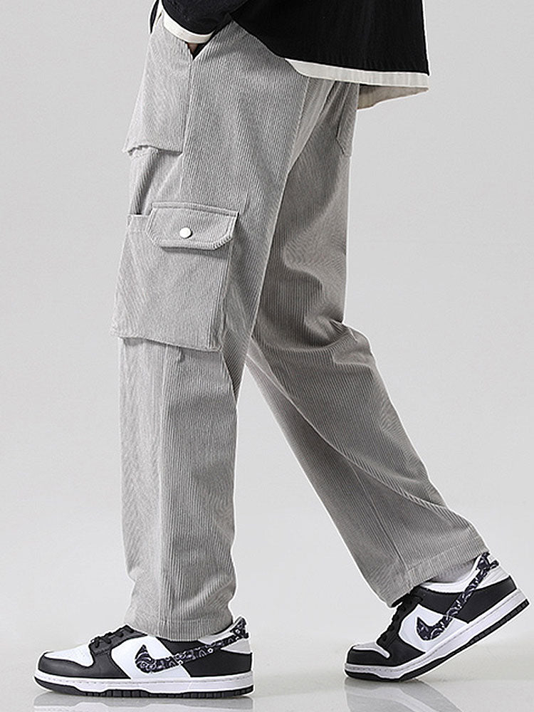 Pantalon cargo en velours côtelé à jambes droites