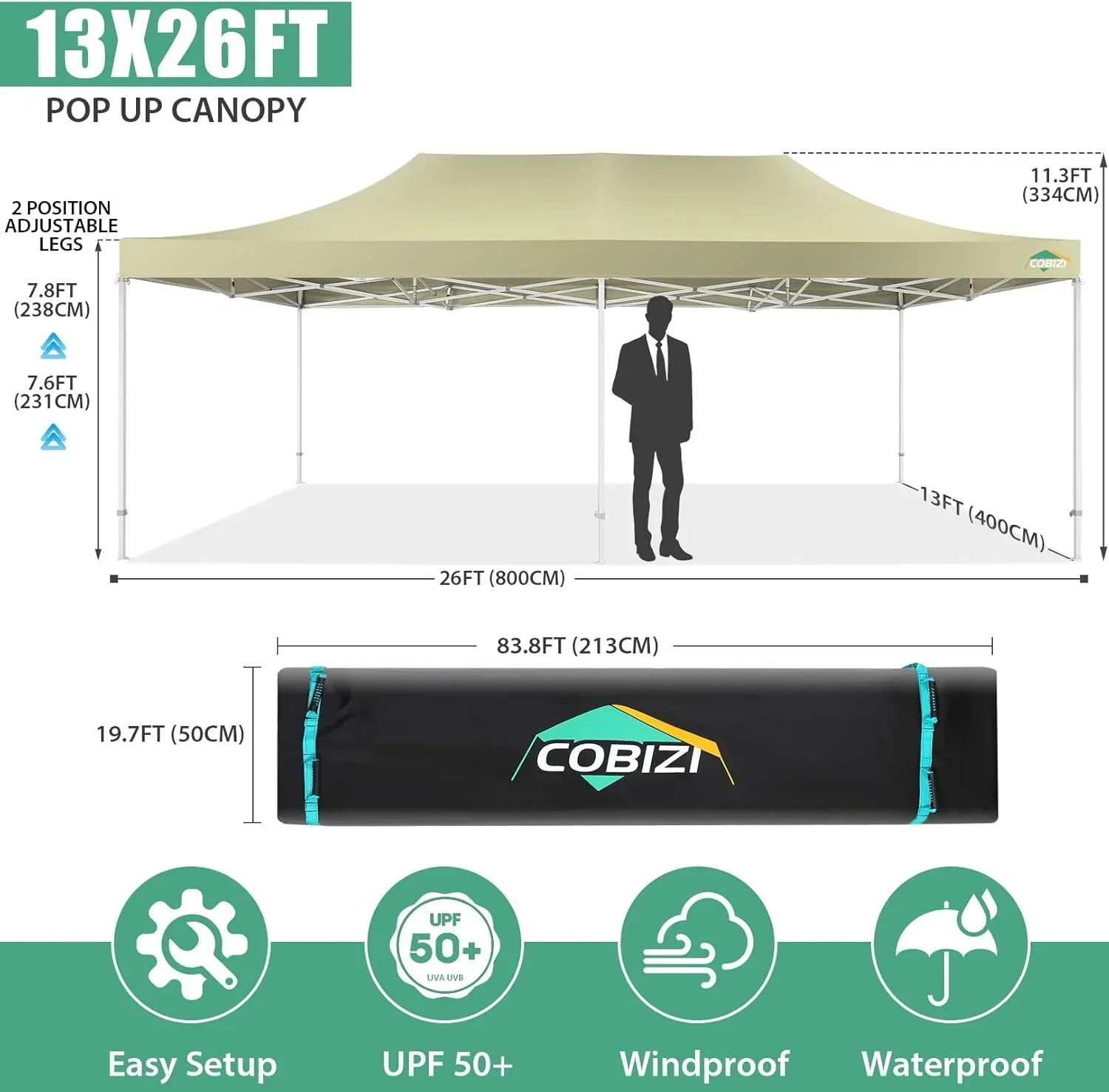 Tente pliante robuste COBIZI 10x20, 6 parois latérales, pour événements commerciaux, mariages et réceptions