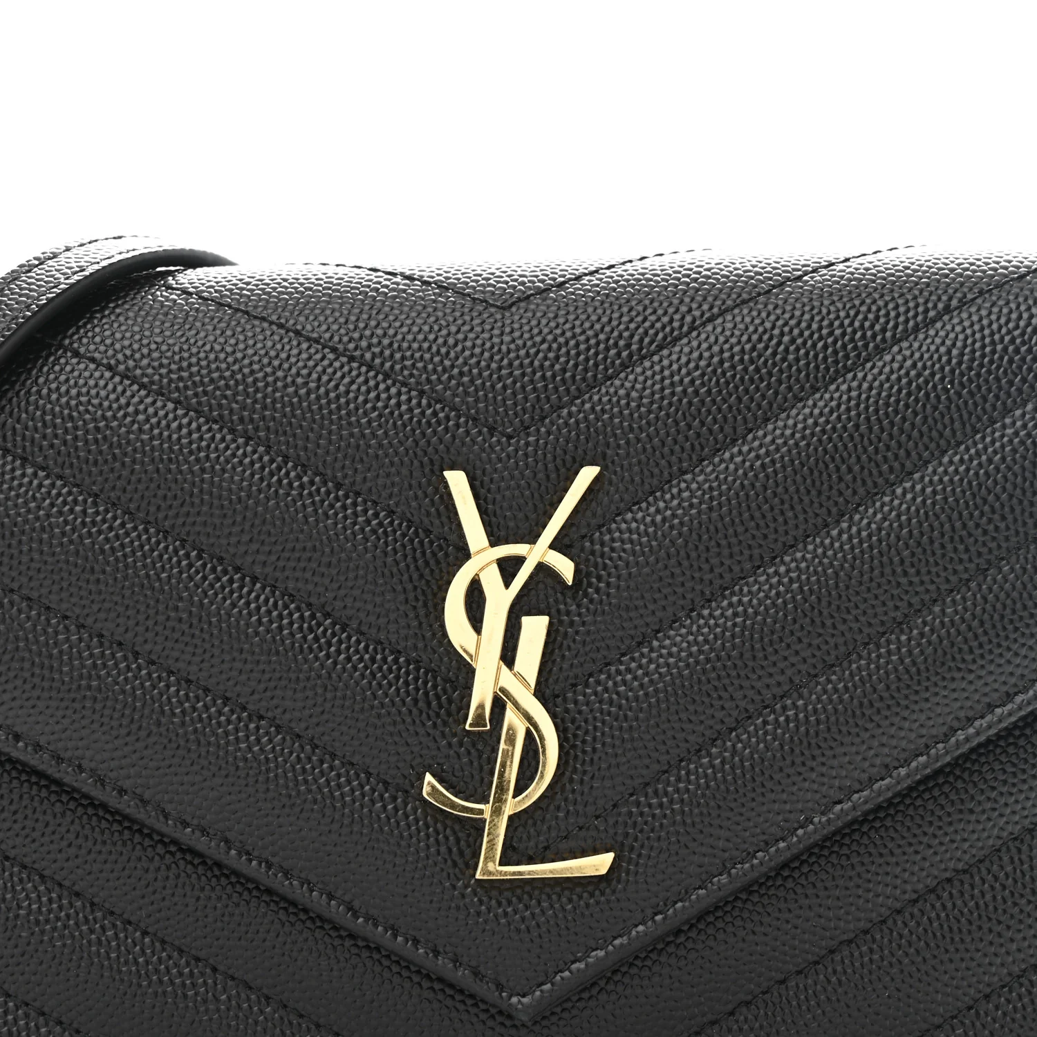 Grain De Poudre Matelasse Chevron Monogram Envelope Chain Wallet Black