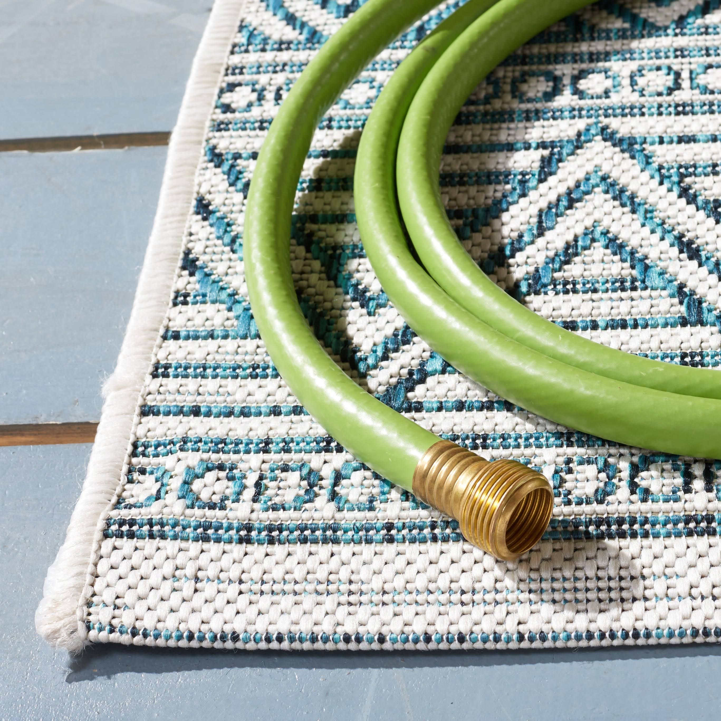 Safavieh Outdoor Cy8196-53512 Courtyard Ivory / Turquoise Rug - 6' 7