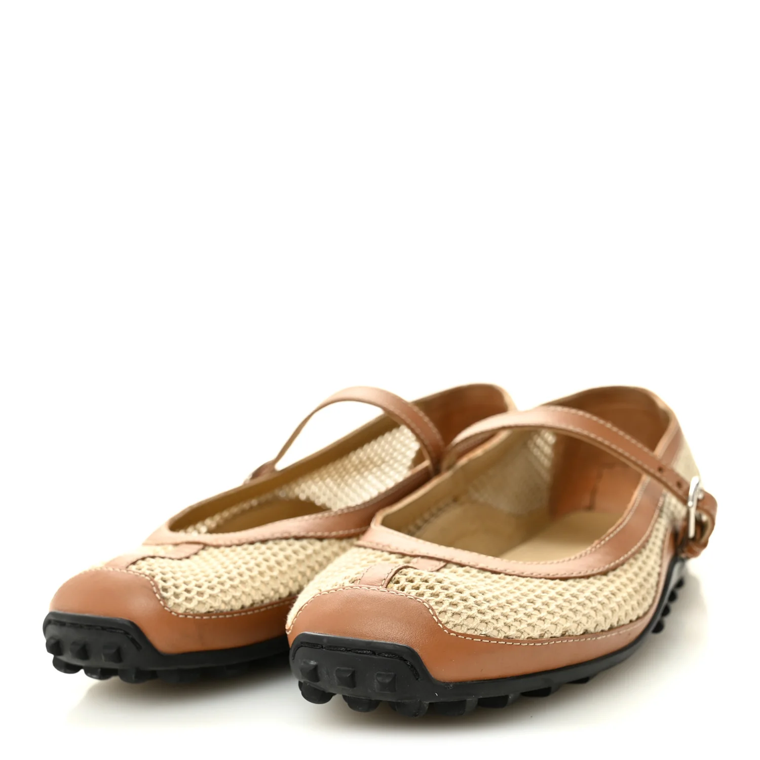 Crochet Knit Calfskin Kichu Ballet Flats 37.5 Beige Lin Naturel
