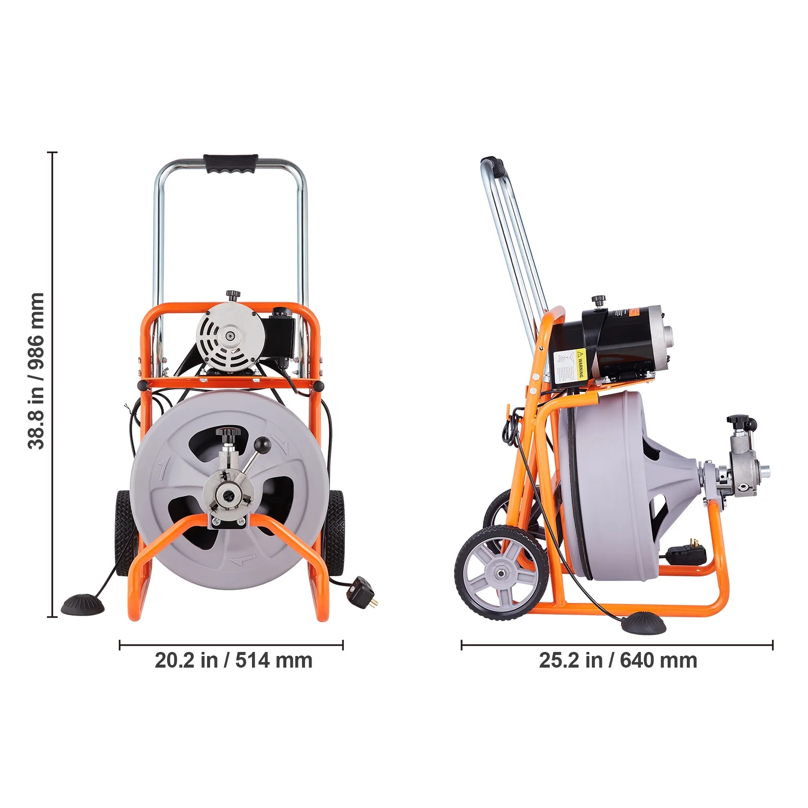 KFFKFF Drain Cleaning Machine 75FT x 1/2 in with Auto Feed, Mobile Drain Clearing Equipment, Includes 8 Cutters & Foot - Operated Air Switch, Suitable for 2