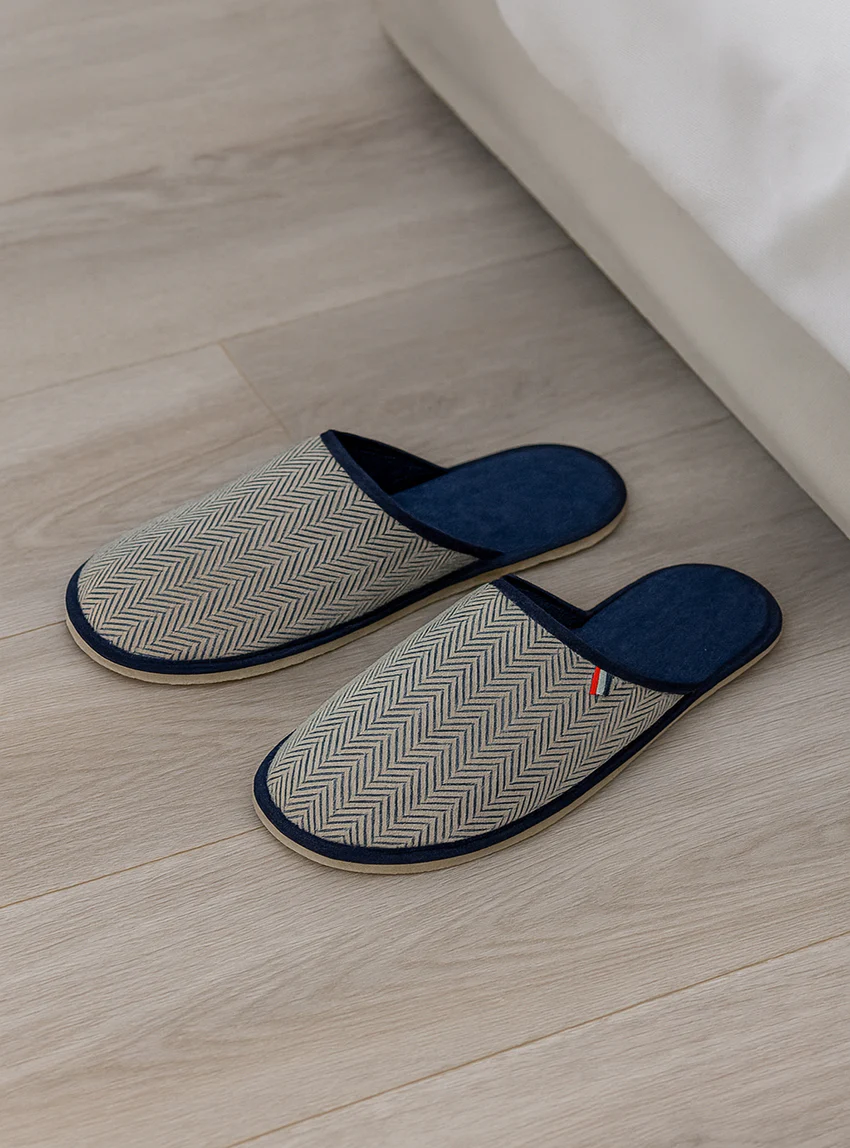 Chaussons homme en coton chevrons bleus