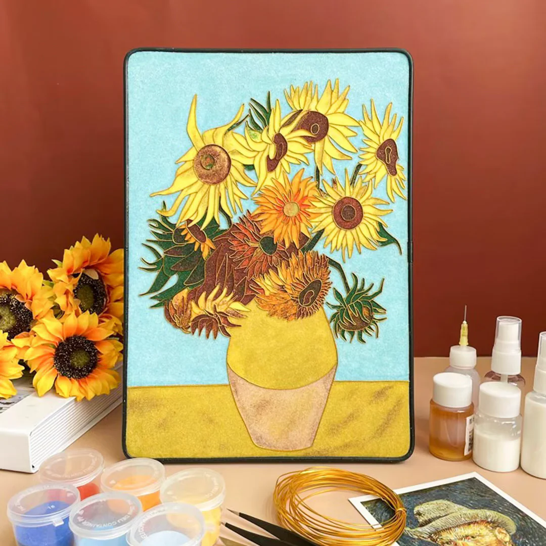Van Gogh Sunflower, DIY Cloisonne Filigree Enamel Kit, with Tutorial& All Tools