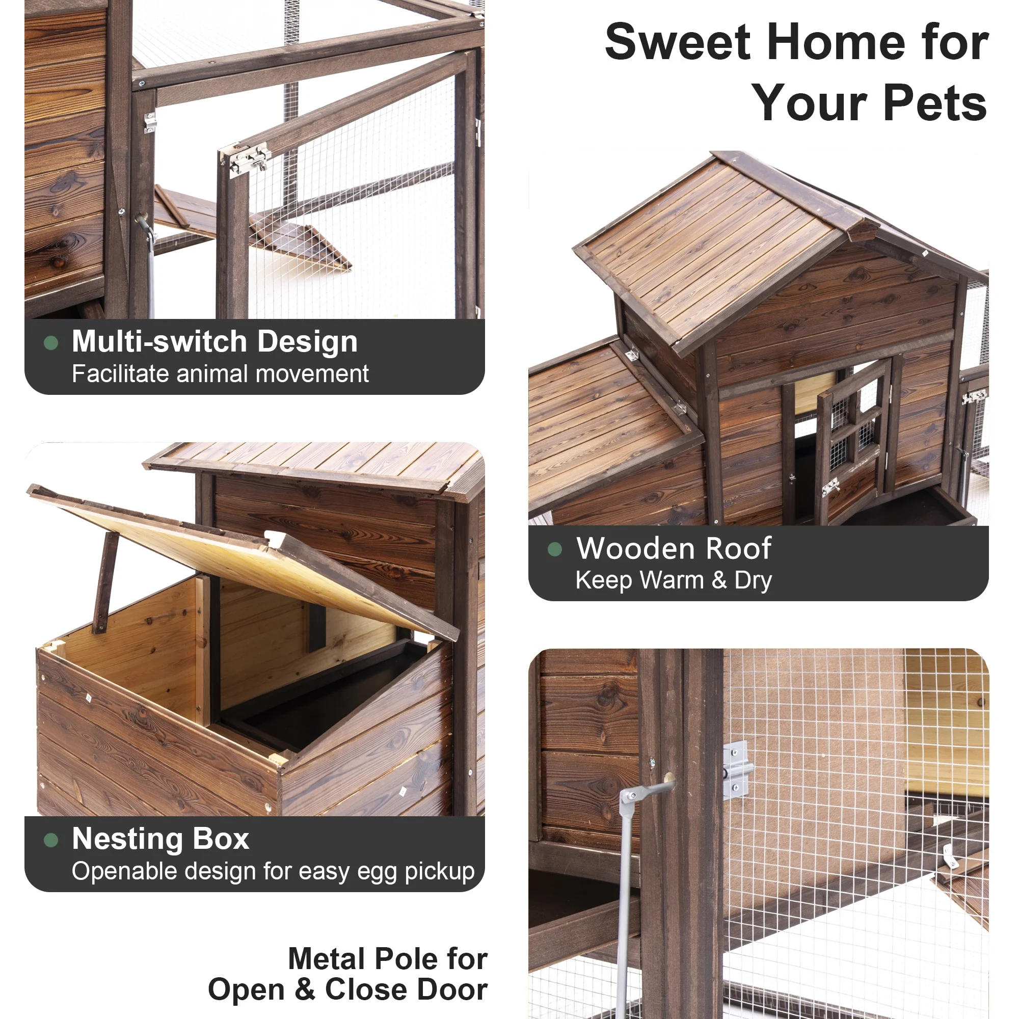 Large Removable Chicken Coop for 4-5 Chickens,with 2 Story Poultry Cage,Nesting Box,Pull Out Trays, Brown(Single/Brown) - Image 6