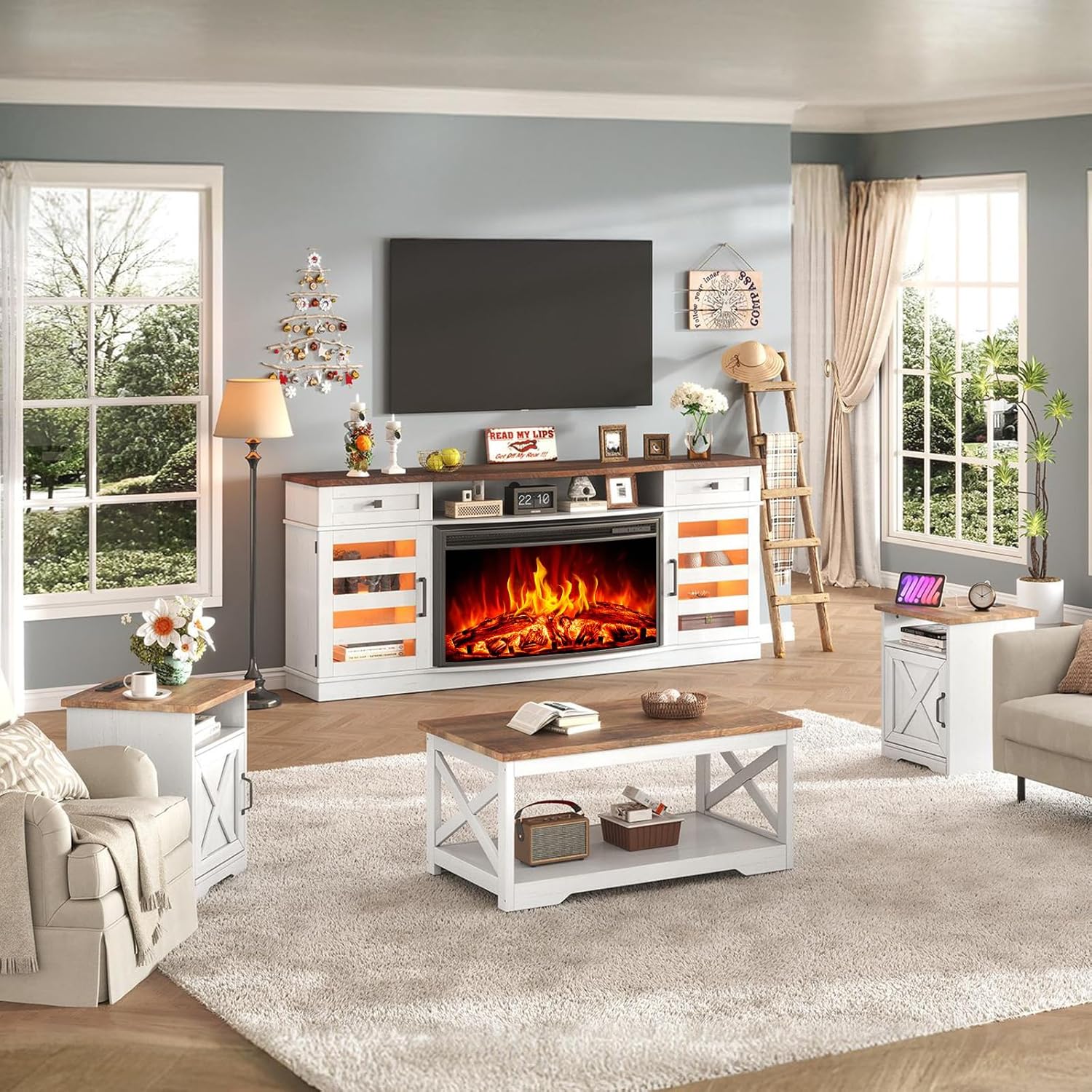 AMERLIFE Farmhouse Living Room Table Set of 4, Include 70