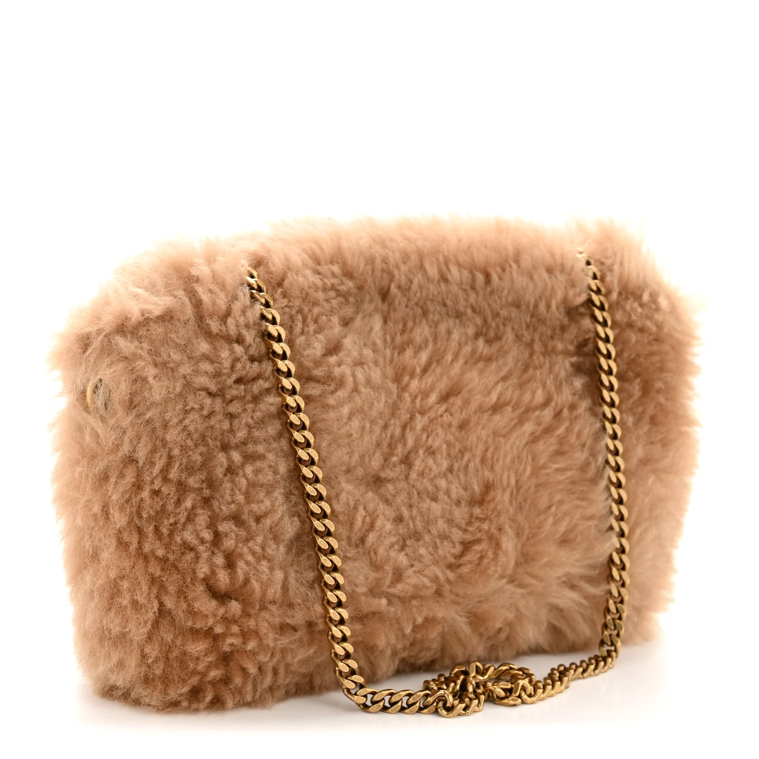 Shearling Calfskin Small Reversible Monogram Kate Satchel Ecru Dark Brown