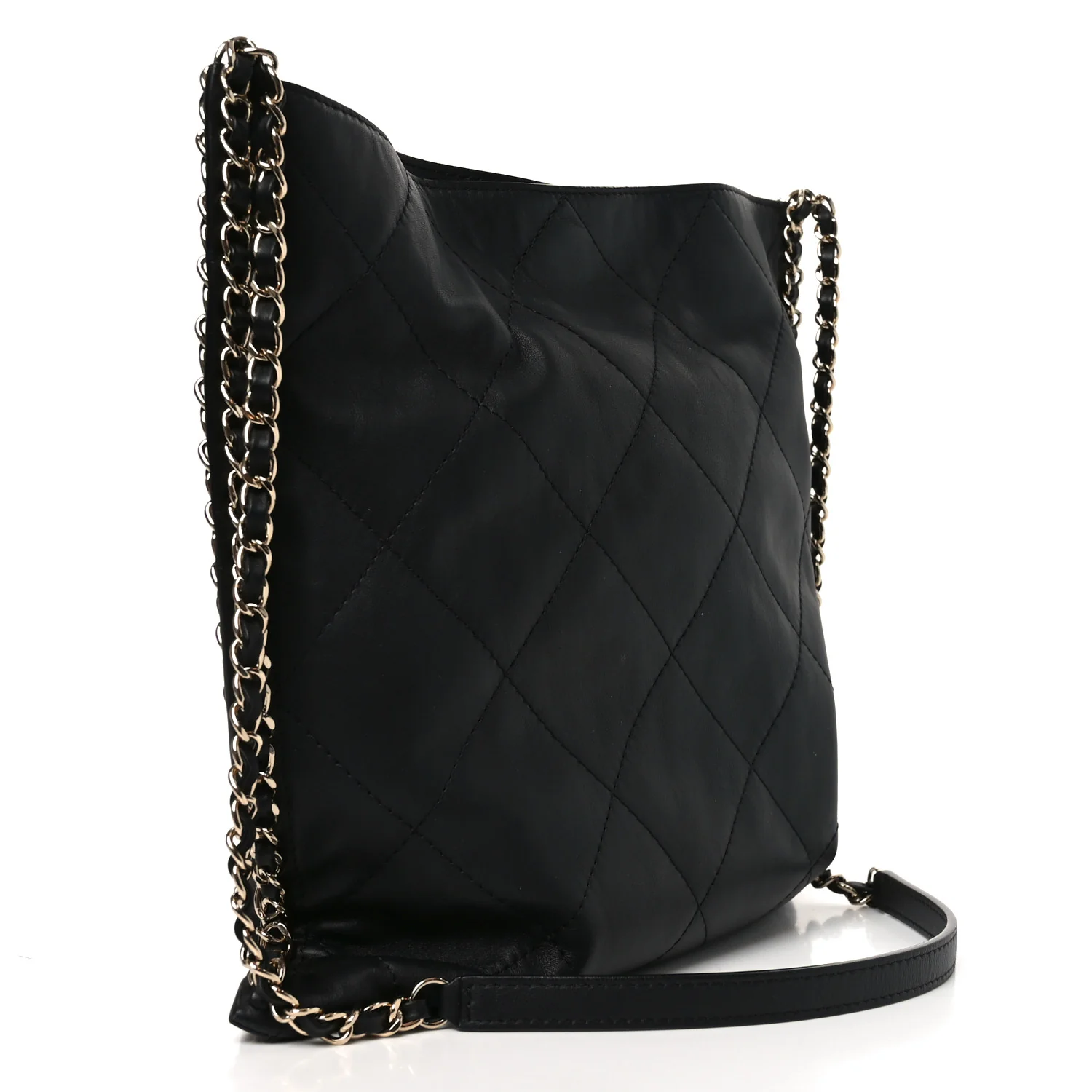 Calfskin Quilted Chain Flat Tote Black
